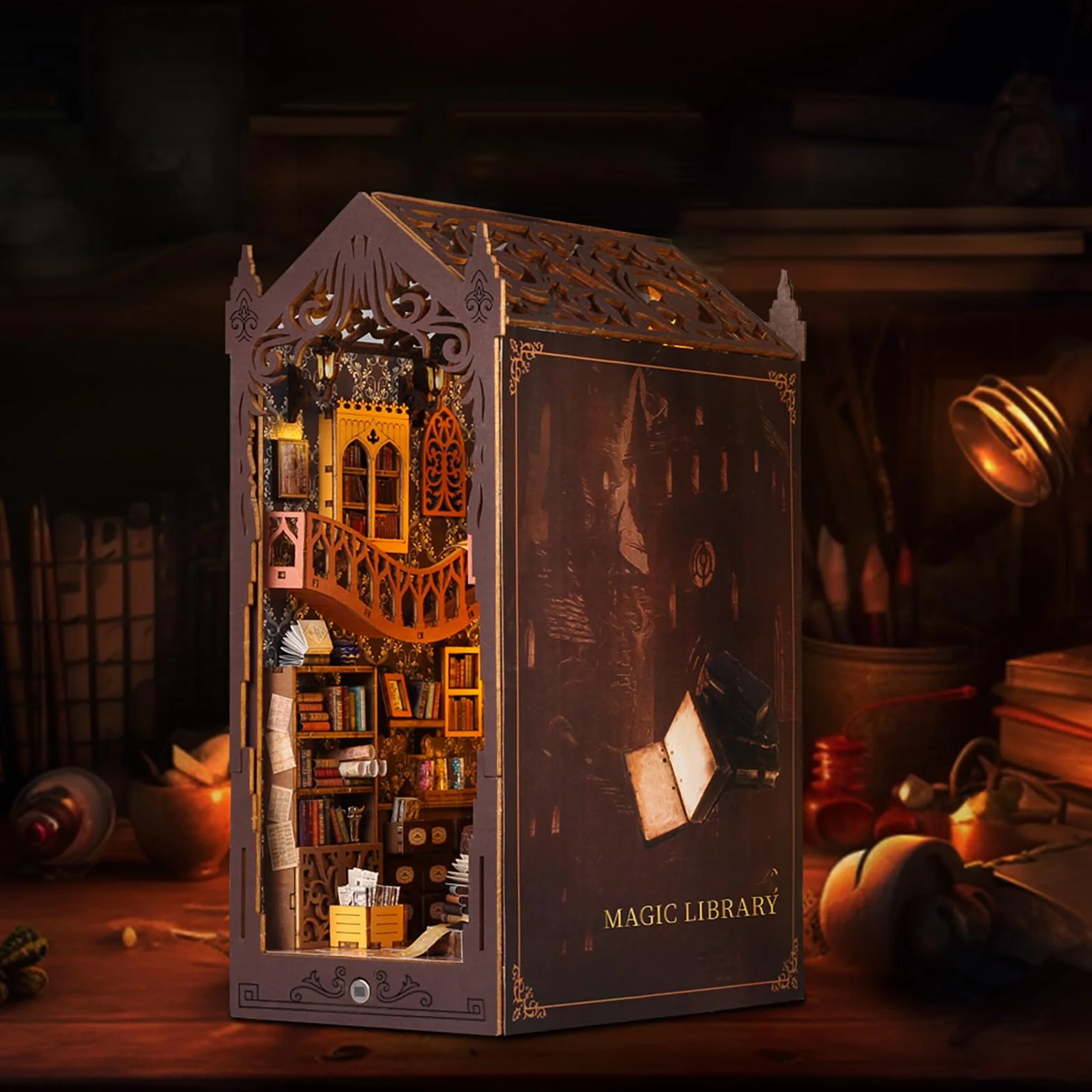 Bibliothèque Book Nook en Bois Kit DIY Miniature Maquette 3D Serre Livre pour Étagère - Magic House-2