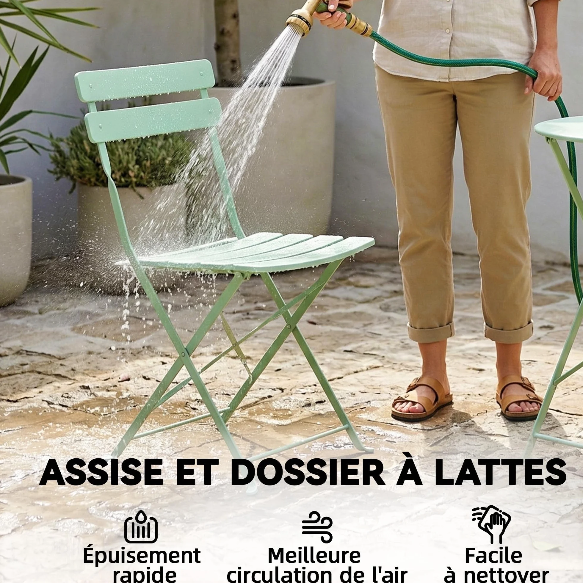 Outsunny Ensemble Bistrot de Jardin 3 Pièces Table et 2 Chaises Pliantes Métal Antirouille Vert