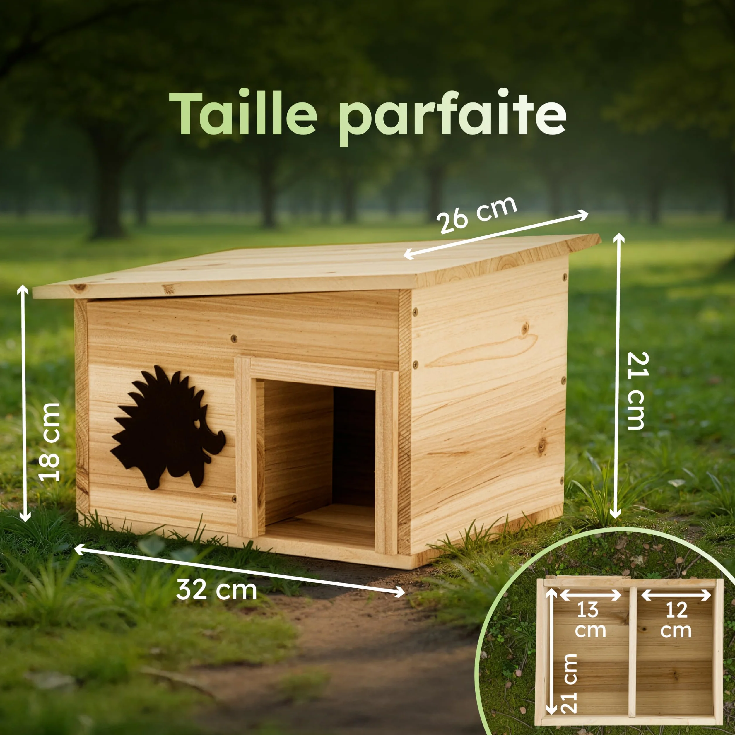 Moorland Cabane Hérisson Bois FSC 32×26 cm Extérieur Fond Toit Amovible Modèle IH7
