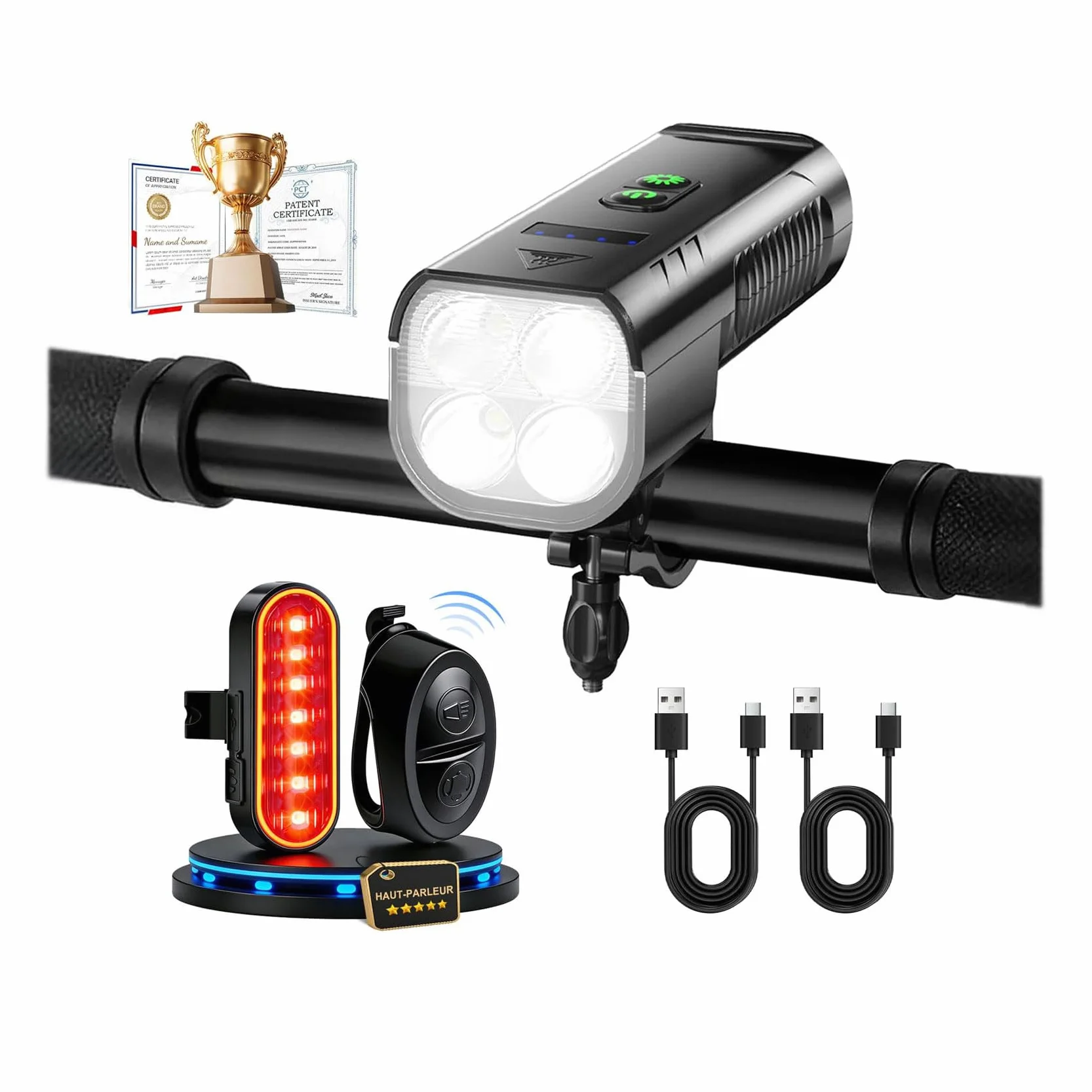 100% Super Lumiere Velo Avant et Arriere: 【Nouvelle Version 130% Plus Lumineuse】 4400mAh Lampe Velo 3+8 Modes Éclairage & IPX6 Étanche, Lampe Velo LED puissantes pour Camping Randonnée
