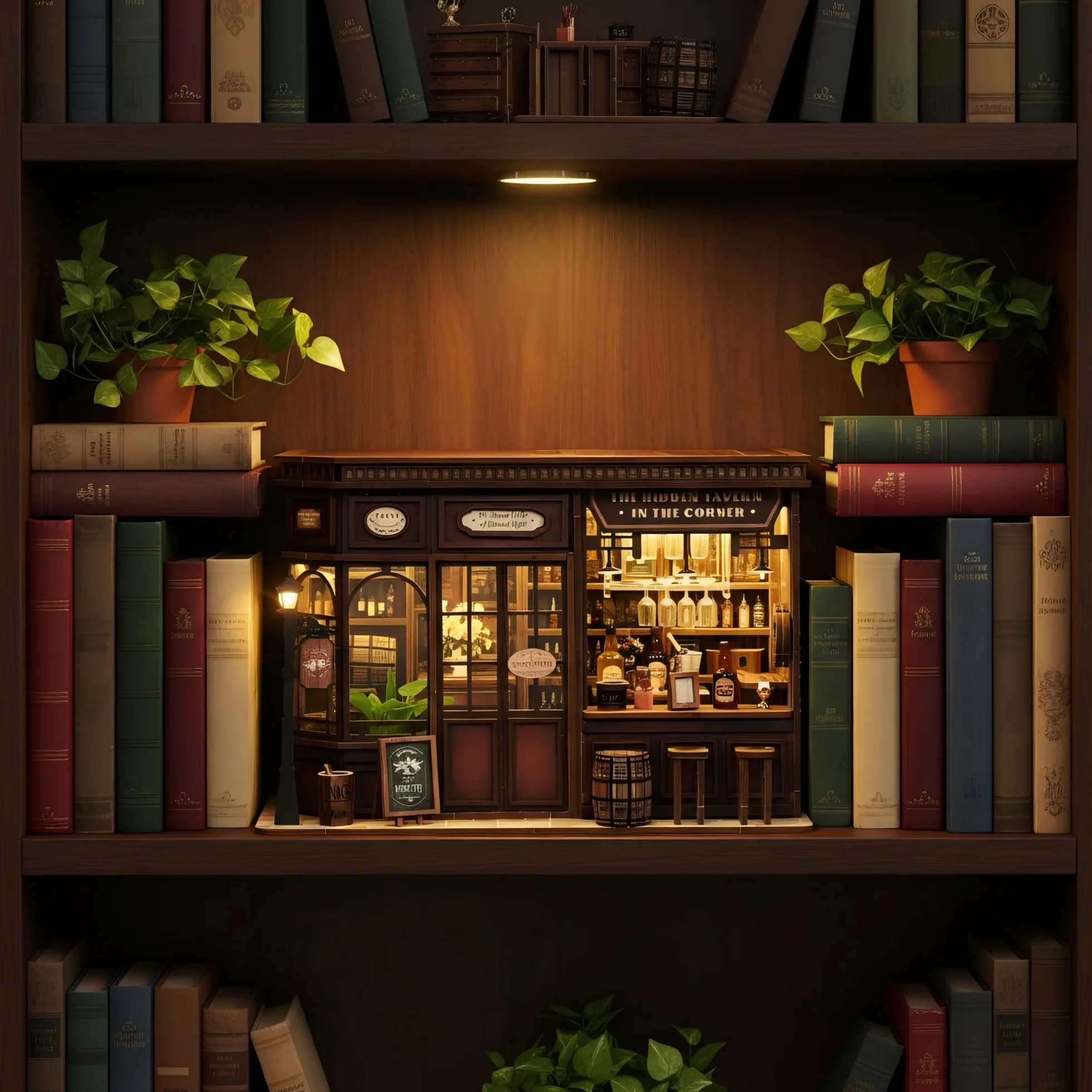 Book Nook Bistrot Kit DIY Miniature Maison Poupées avec LED 3D Serre Livre Cadeau 14+