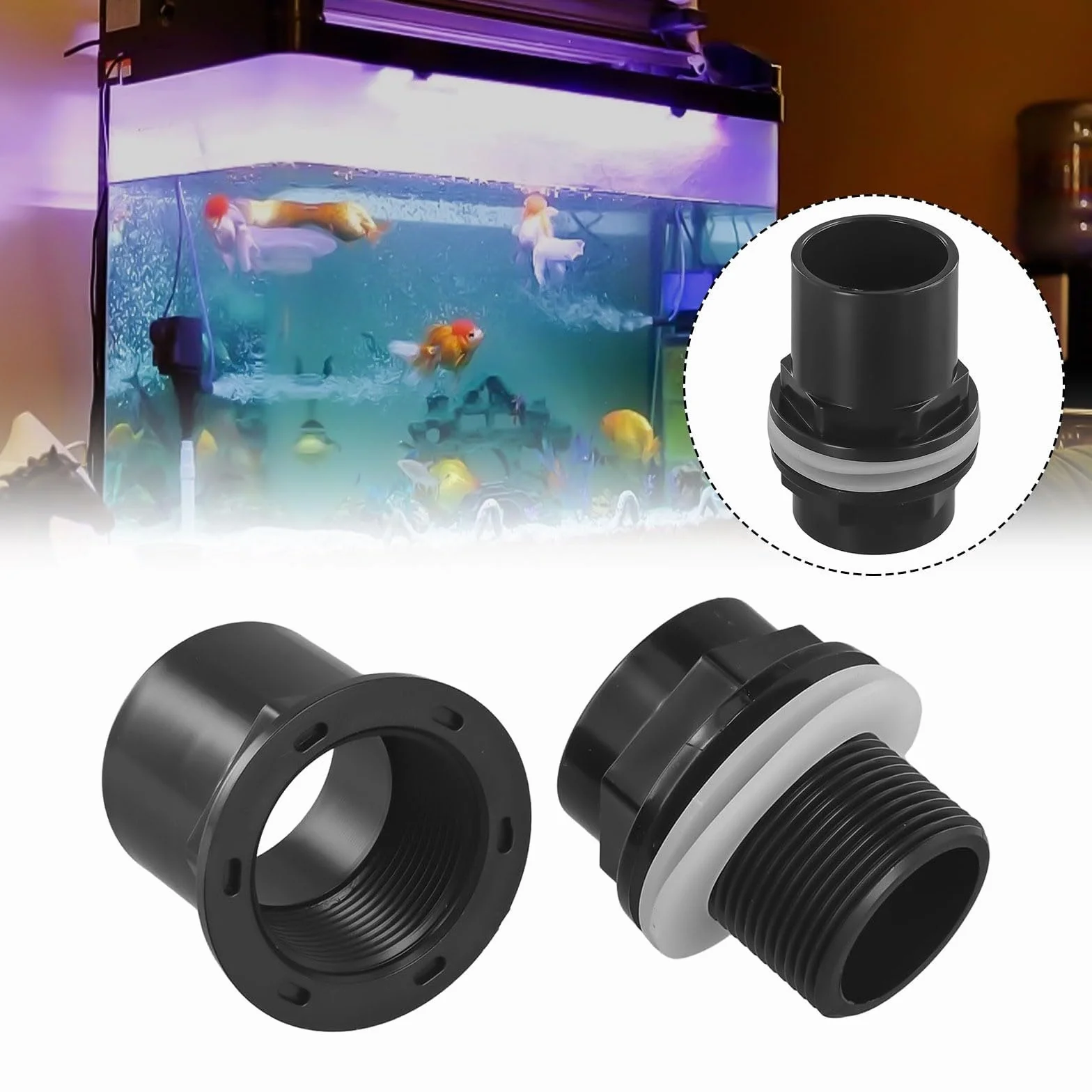 Passe Paroi Raccord Fileté PVC 40 mm Entrée Réservoir Aquarium Joint D'étanchéité