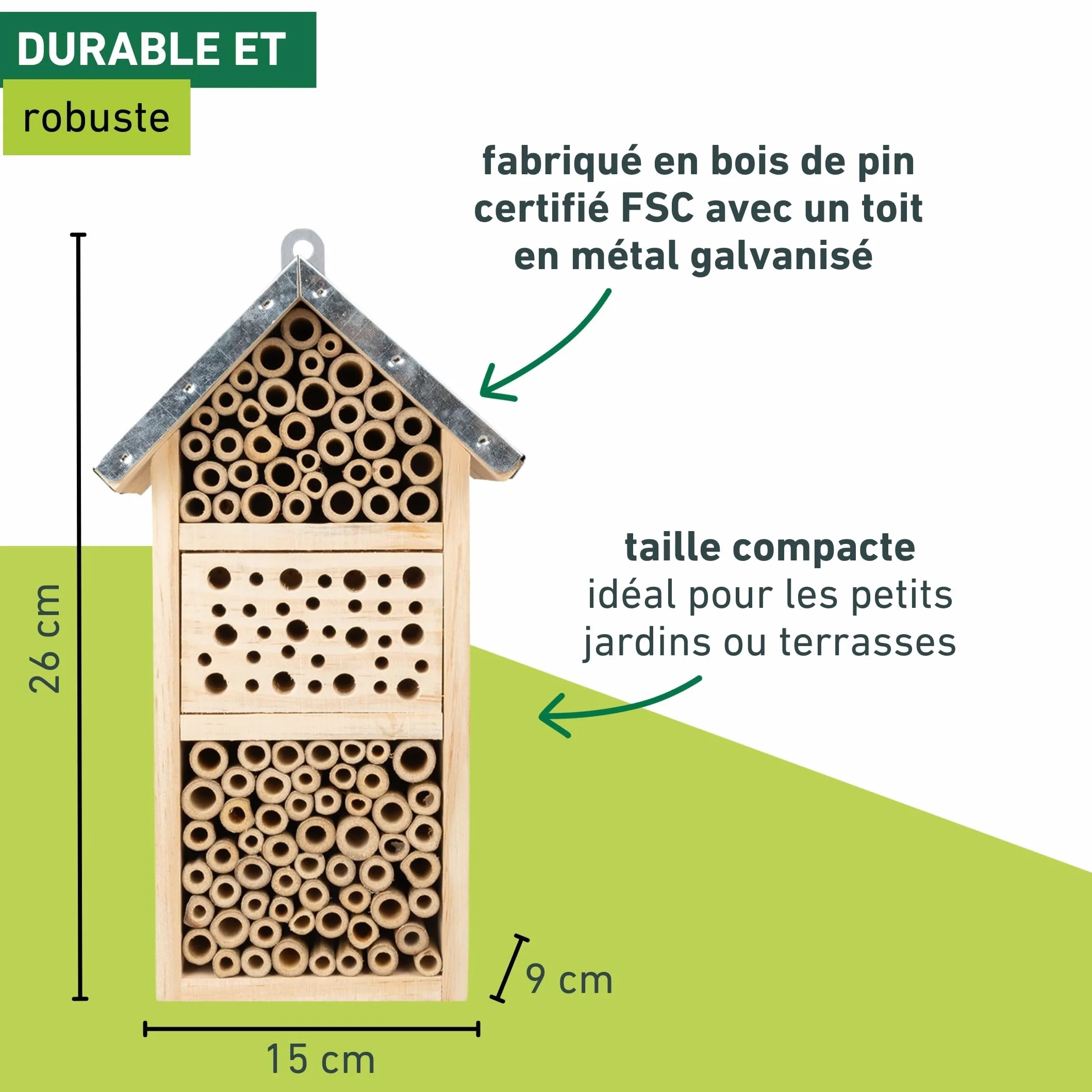 Windhager Hôtel à Insectes Tiny Bois Bambou Abri Abeilles Nichoir Suspendre