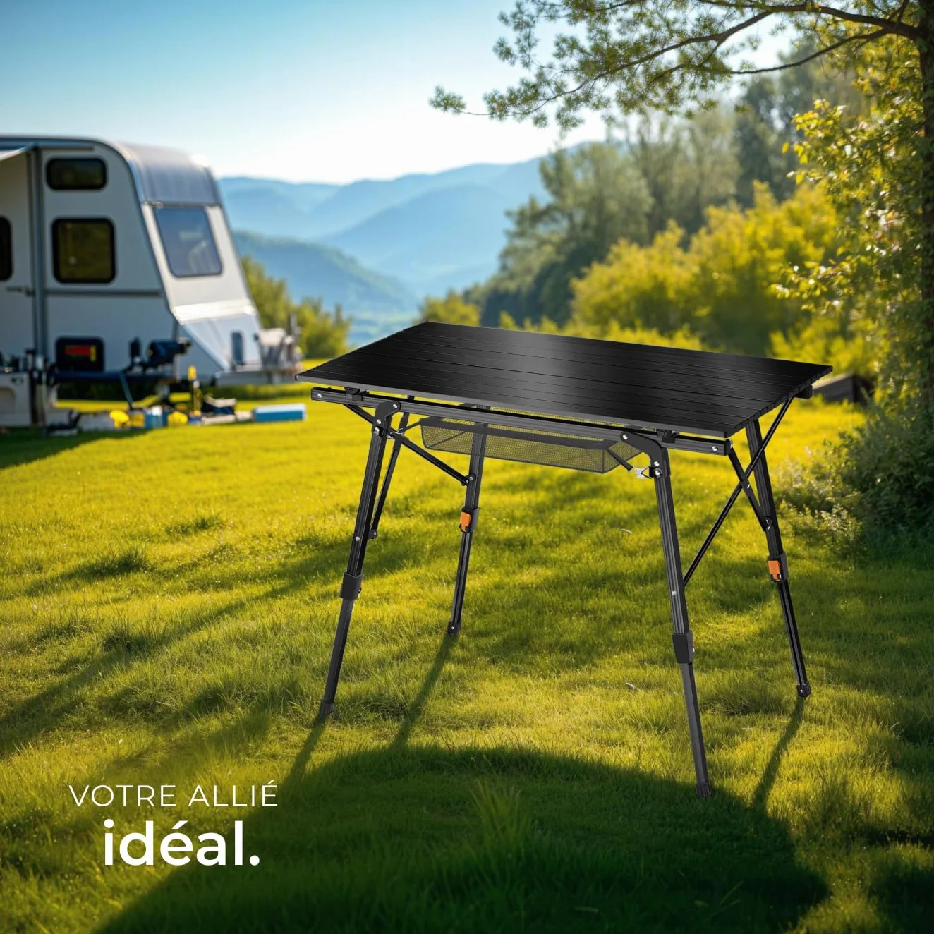 Tectake Table Pliante de Pique Nique et Camping en Aluminium Réglable en Hauteur avec Sac de Transport