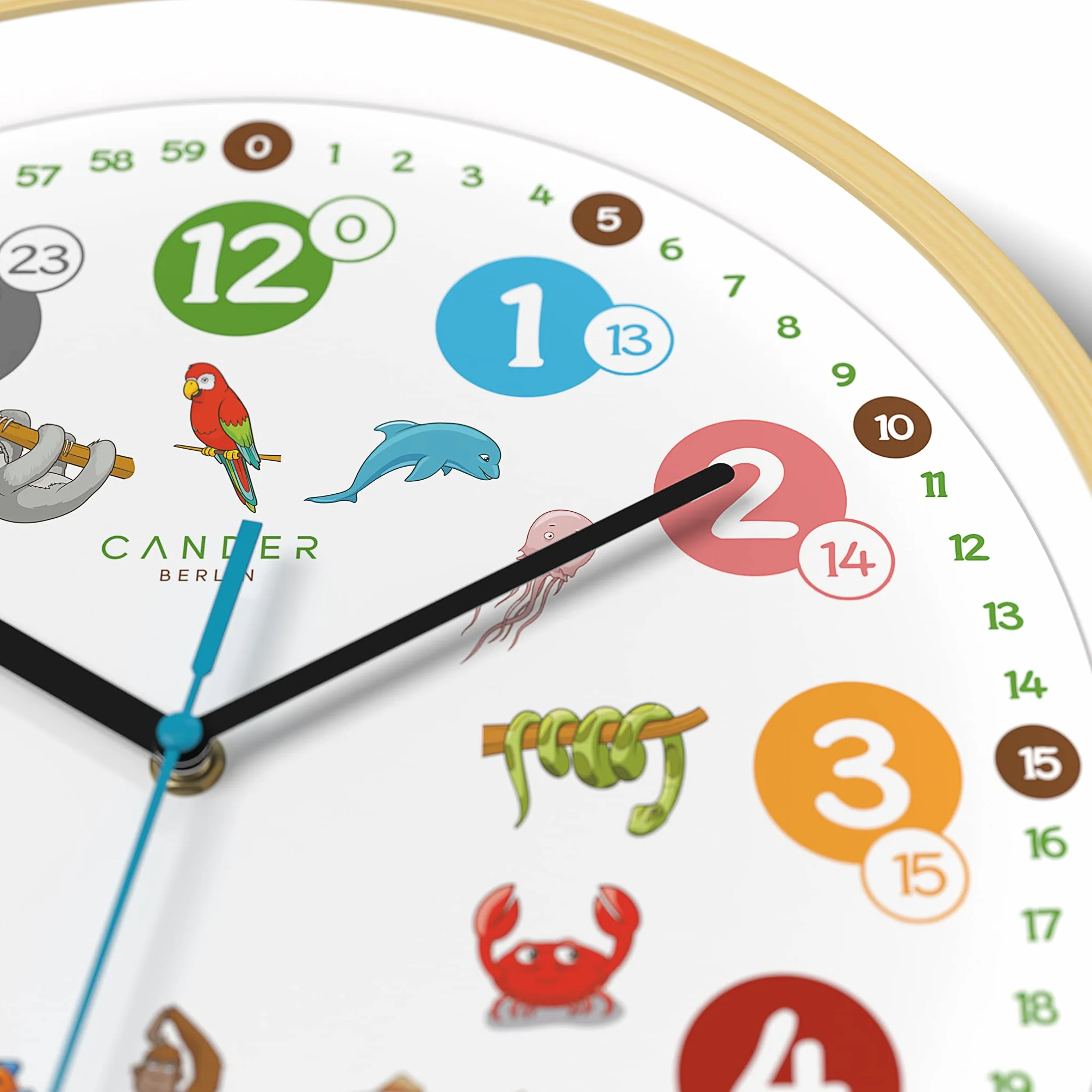 Cander Berlin MNU 2430 T Horloge murale enfant Motif bois 30,5 cm animaux silencieux analogique