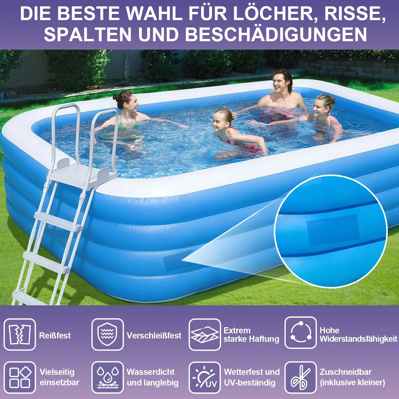 Kit Réparation Piscine 10x300 cm Rustine PVC Auto-Adhésif pour Piscine Hors Sol Spa