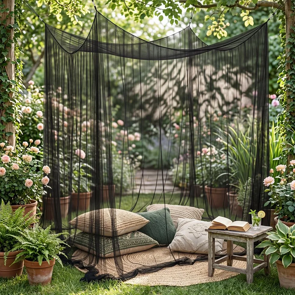 Moustiquaire Extérieur XXL Noir 300x300x250 cm, 220 Mailles Filet Anti-Moustiques Respirant, Moustiquaire Pergola 3x3 pour Jardin Terrasse Balcon Et Camping