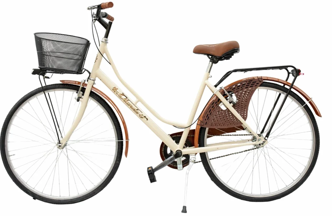 Vélo de marche pour femme, taille 26 Vélo de ville vintage rétro avec panier beige