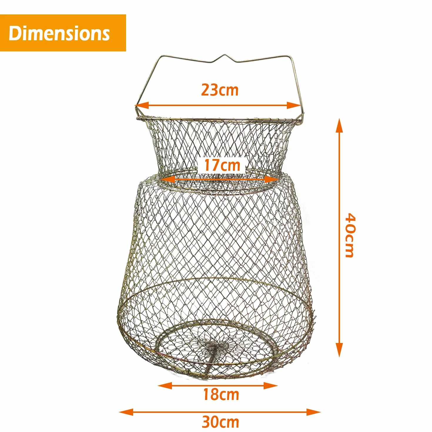 BPS OZL-11001 Grand panier de filet de pêche en fil pour oiseaux en acier avec poignée ronde en métal 30 x 40 cm