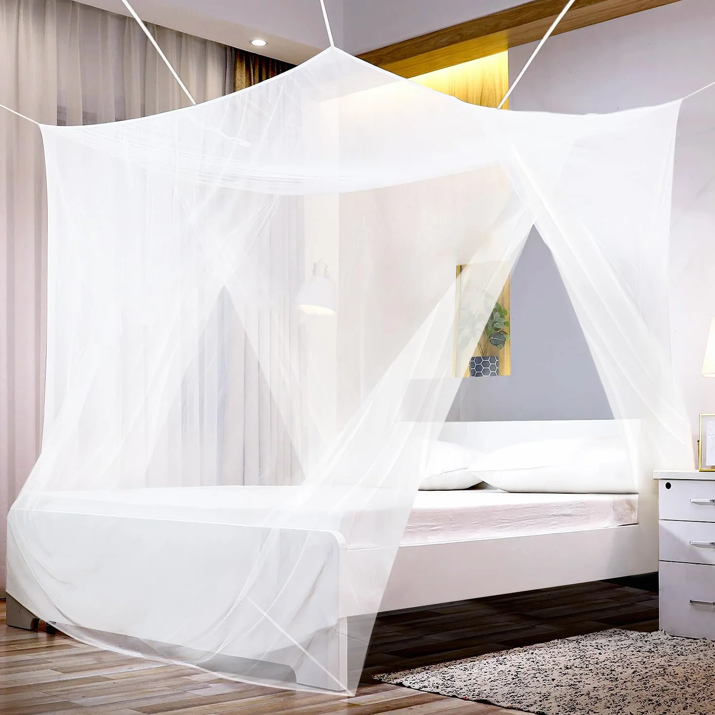 Sekey Moustiquaire pour Lits Simples/Doubles | Écran de Protection Anti-Insectes | Kit de Suspension Complet | Système d'installation Rapide et Facile (220x200x200cm-lit Double-Doubles Ouvertures)