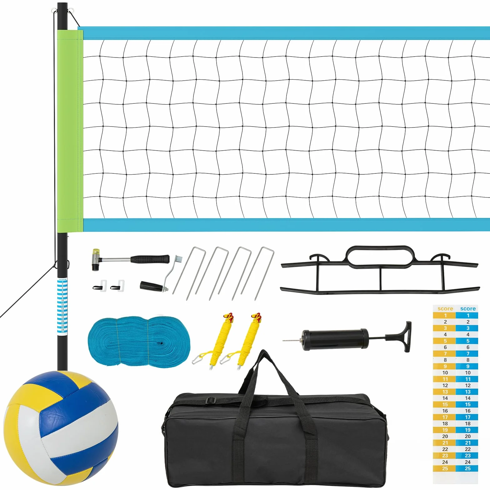 LIFEZEAL Filet de Volleyball 9,75m x 90 cm pour Piscine Portable avec poteaux réglables, Pompe, Sac de Transport