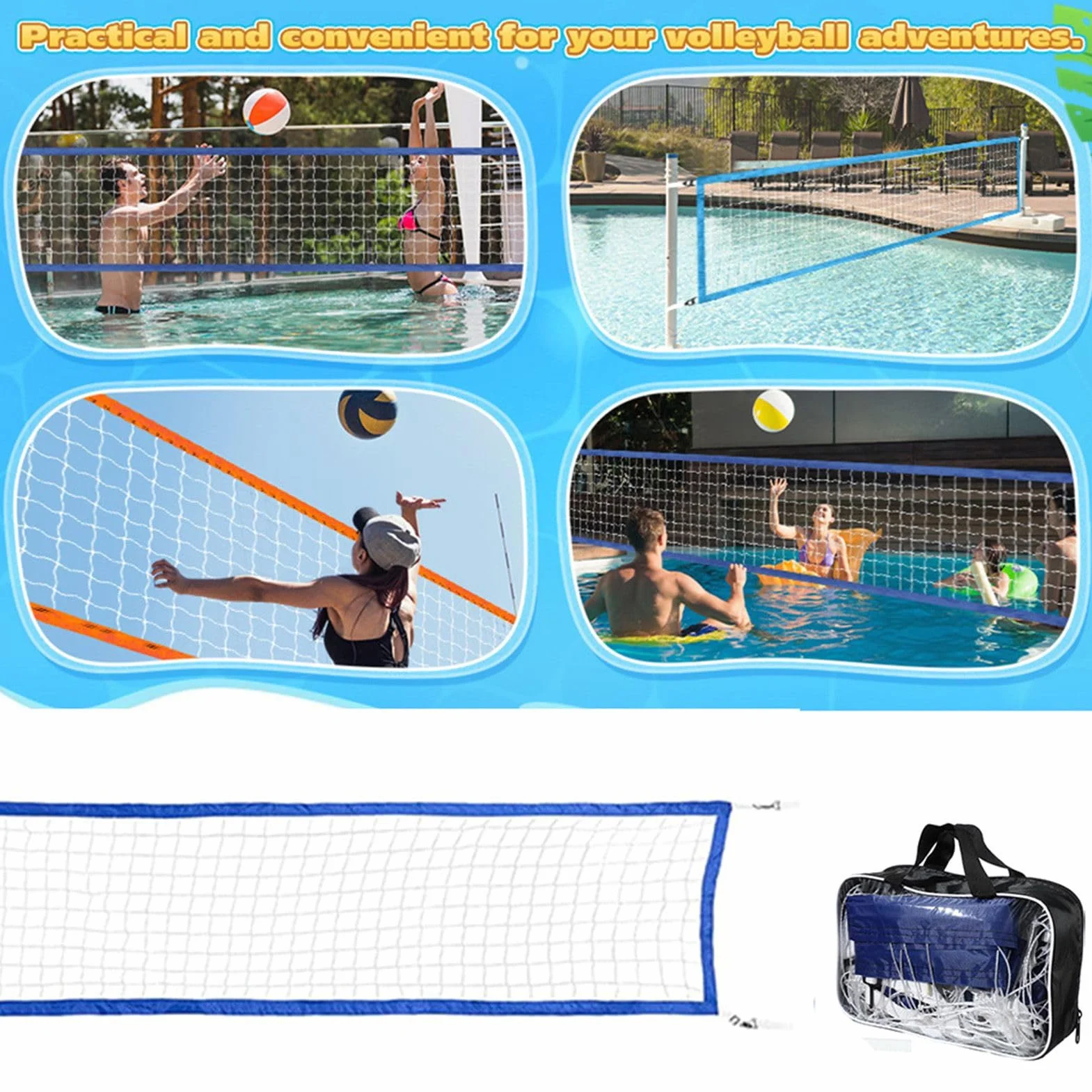 Filet de volley-ball aquatique 4 m – Séparateur de piscine portable en maille pour sports aquatiques