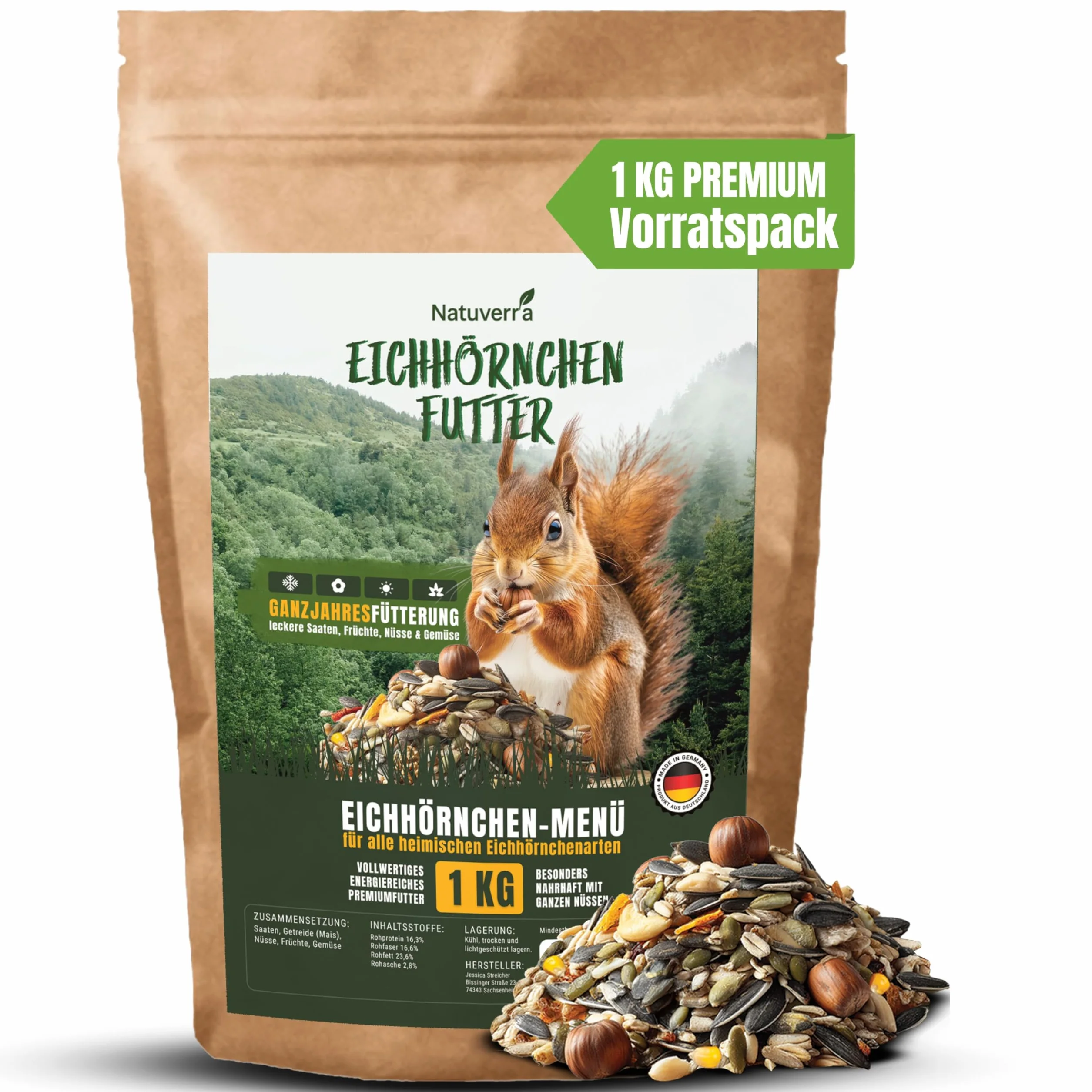 Karma dla wiewiórek 1 kg Mieszanka nasion, zbóż, orzechów, owoców i warzyw