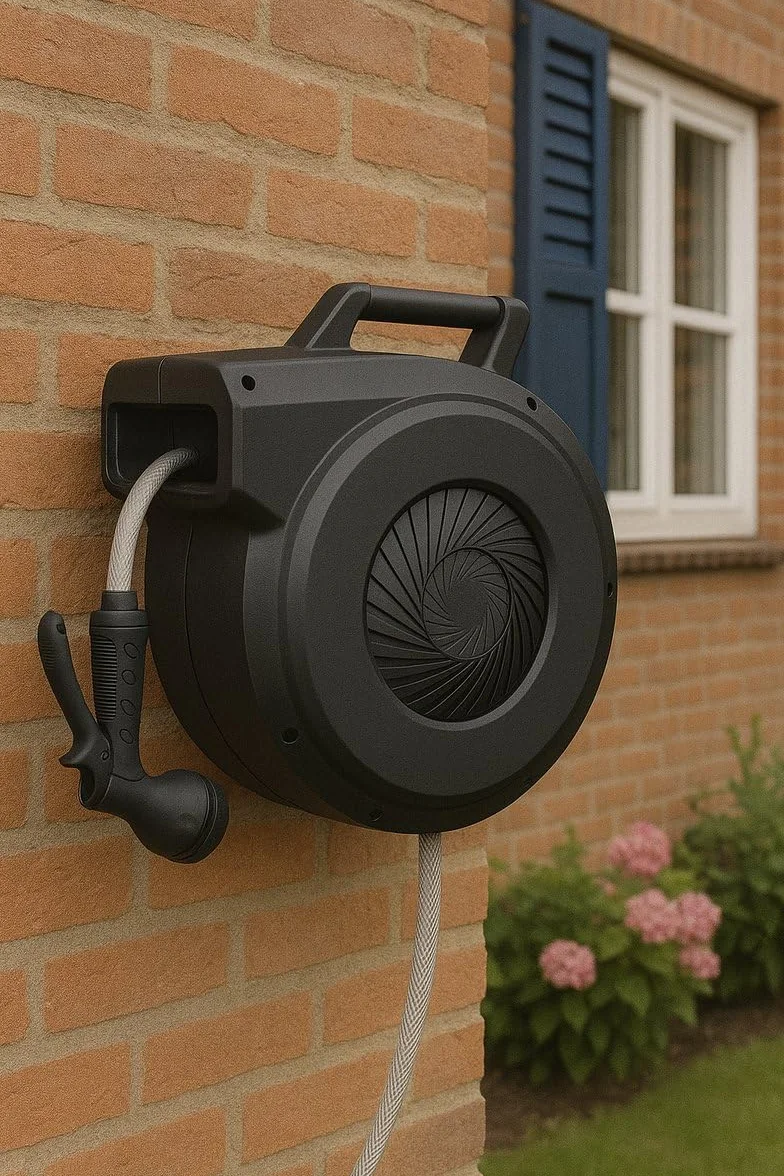 Boîte à Tuyau Murale 40 m + 2 m - Enrouleur de Jardin avec 9 Positions de Pulvérisation et Support Rotatif 180°