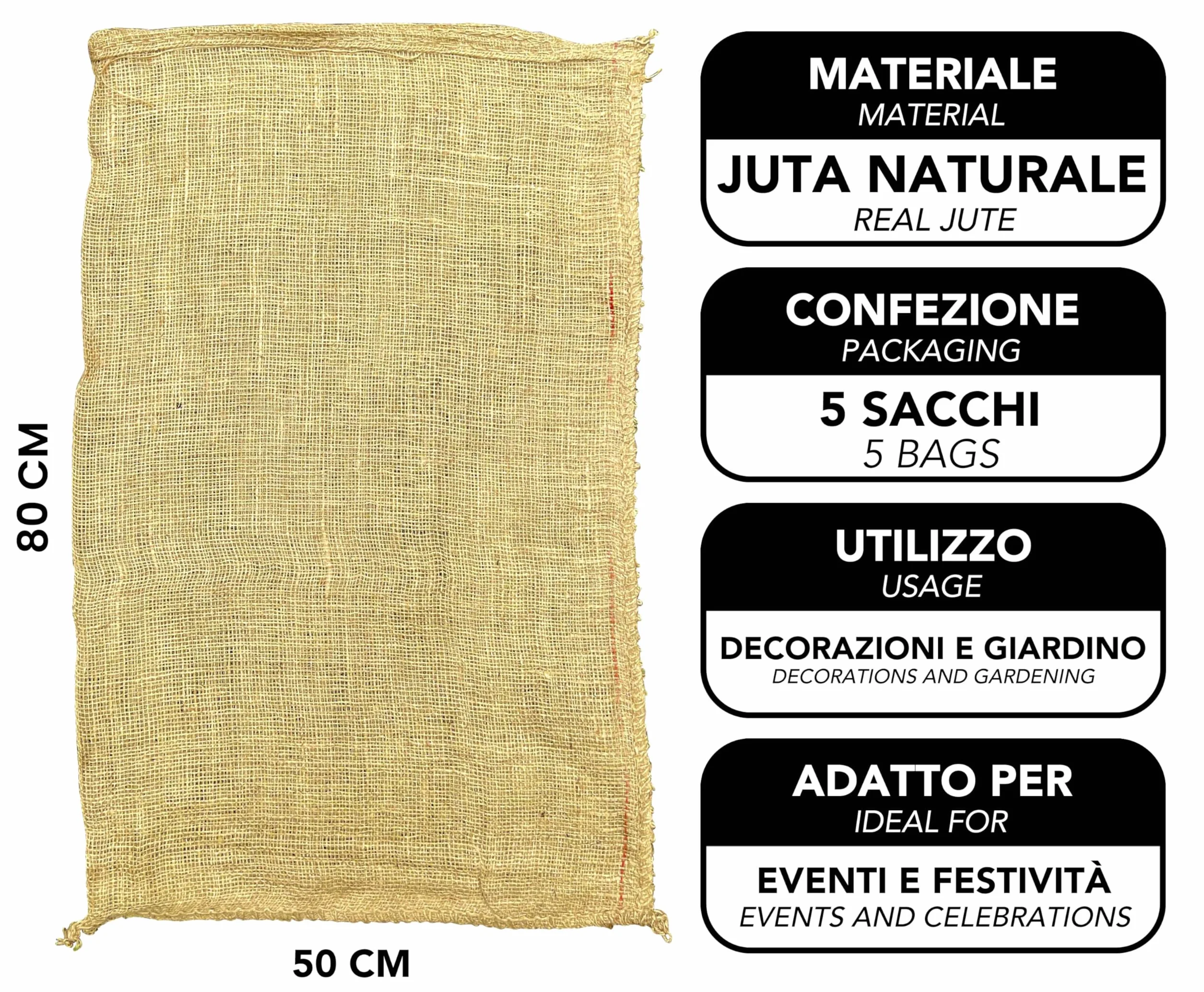 Sacs en toile de Jute IPEA 80 x 50 cm 5 unités Naturelle pour Bricolage Décoration Jardin
