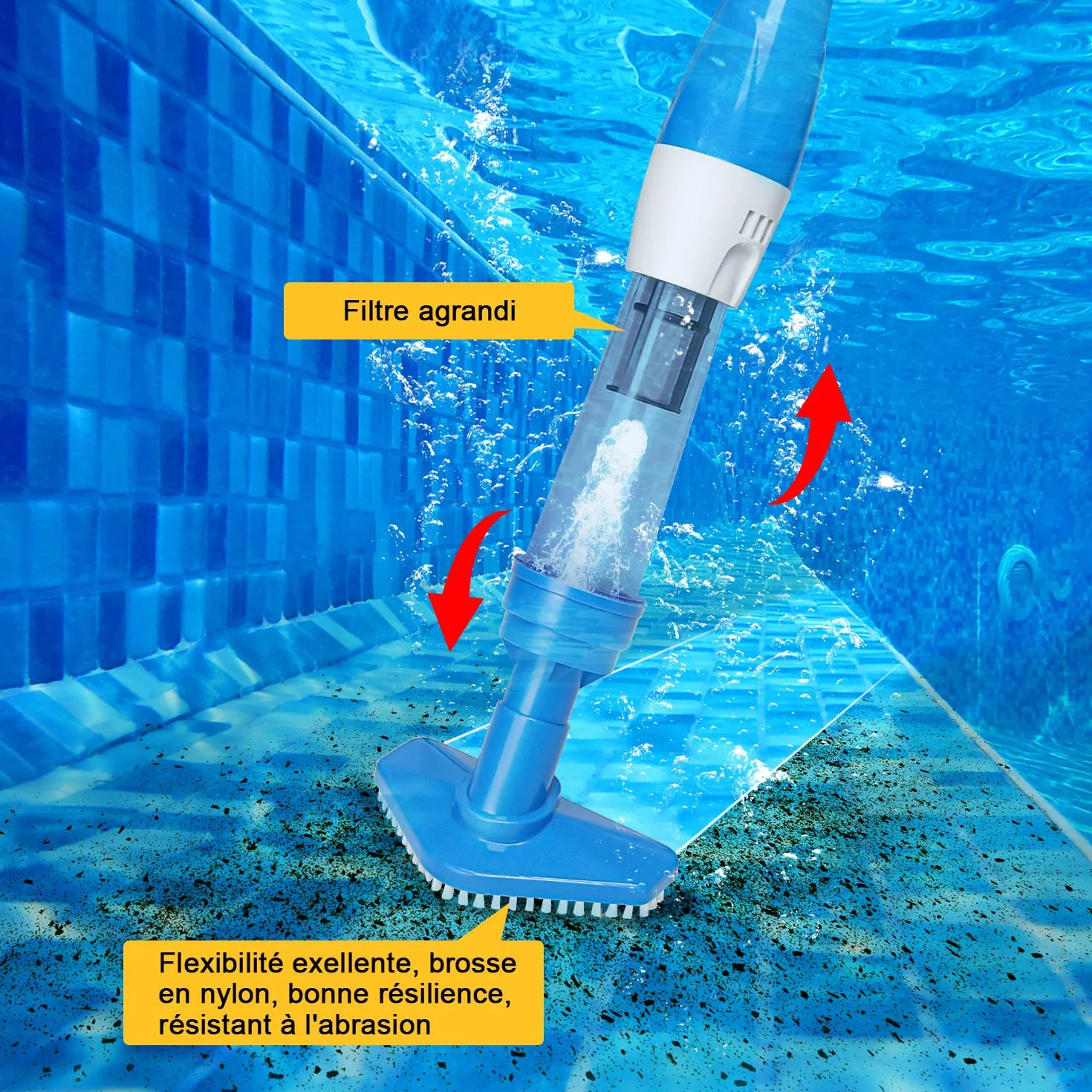 Aspirateur de Piscine sans Fil 3 en 1, Batterie Rechargeable 90 Min, Bleu