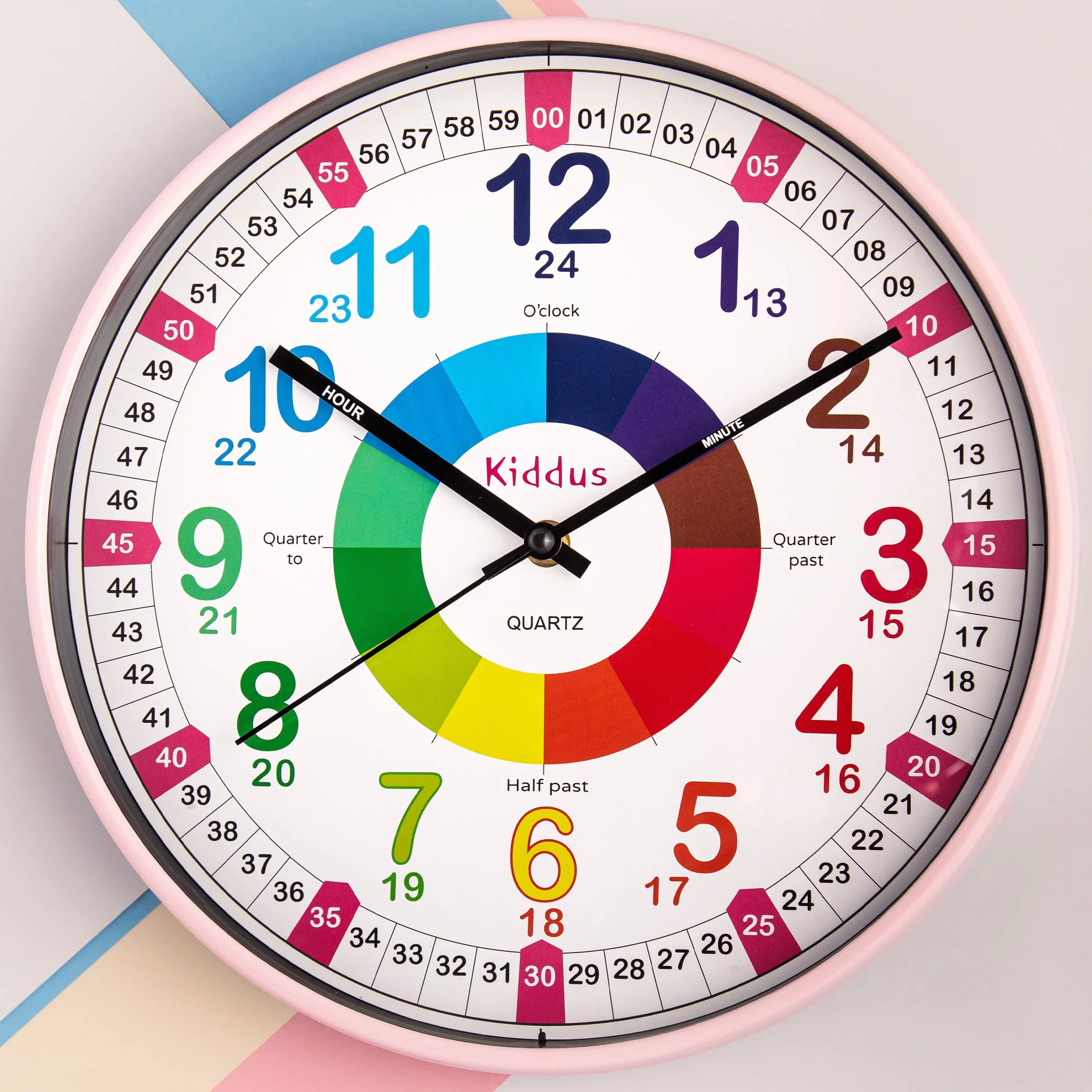 Kiddus Horloge Murale Éducative pour Enfants 30 cm Time Teacher Analogique Quartz Silencieux