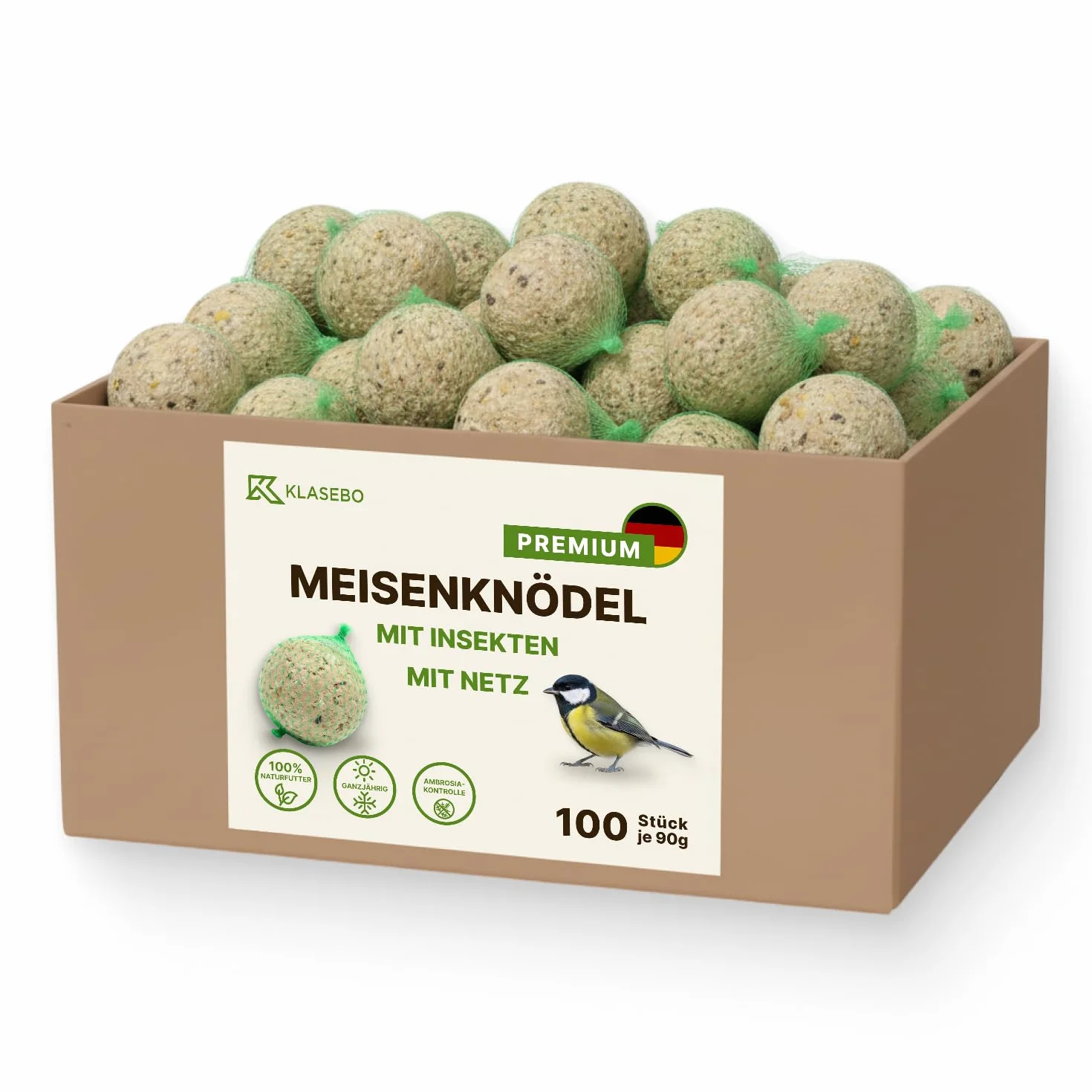 KLASEBO Boules de Graisse Oiseaux avec Insectes 100 x 90 g