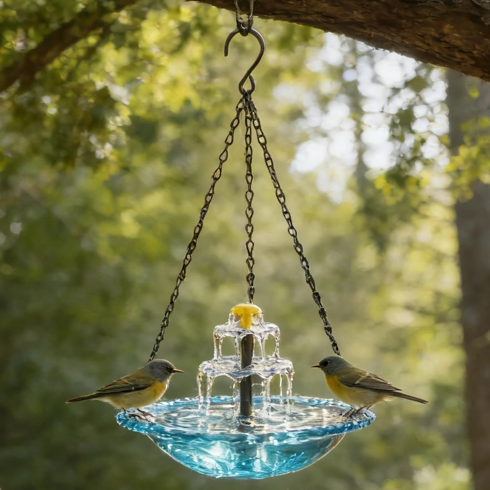 Fontaine Solaire Suspendue pour Oiseaux, Bain d'oiseaux D'extérieur avec Mangeoire Automatique
