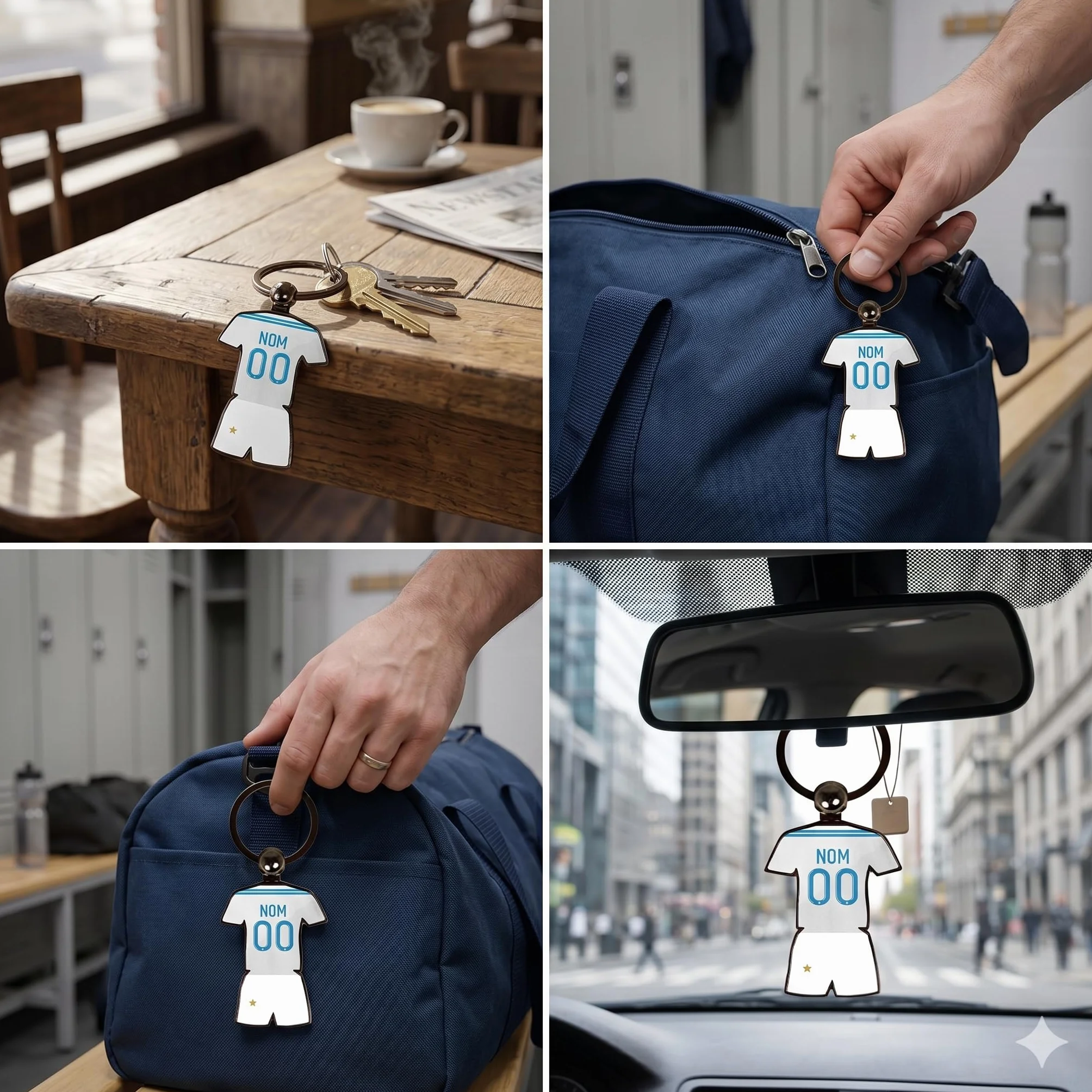 Porte-clés Style Maillot de Foot - Couleurs Marseille - Personnalisable