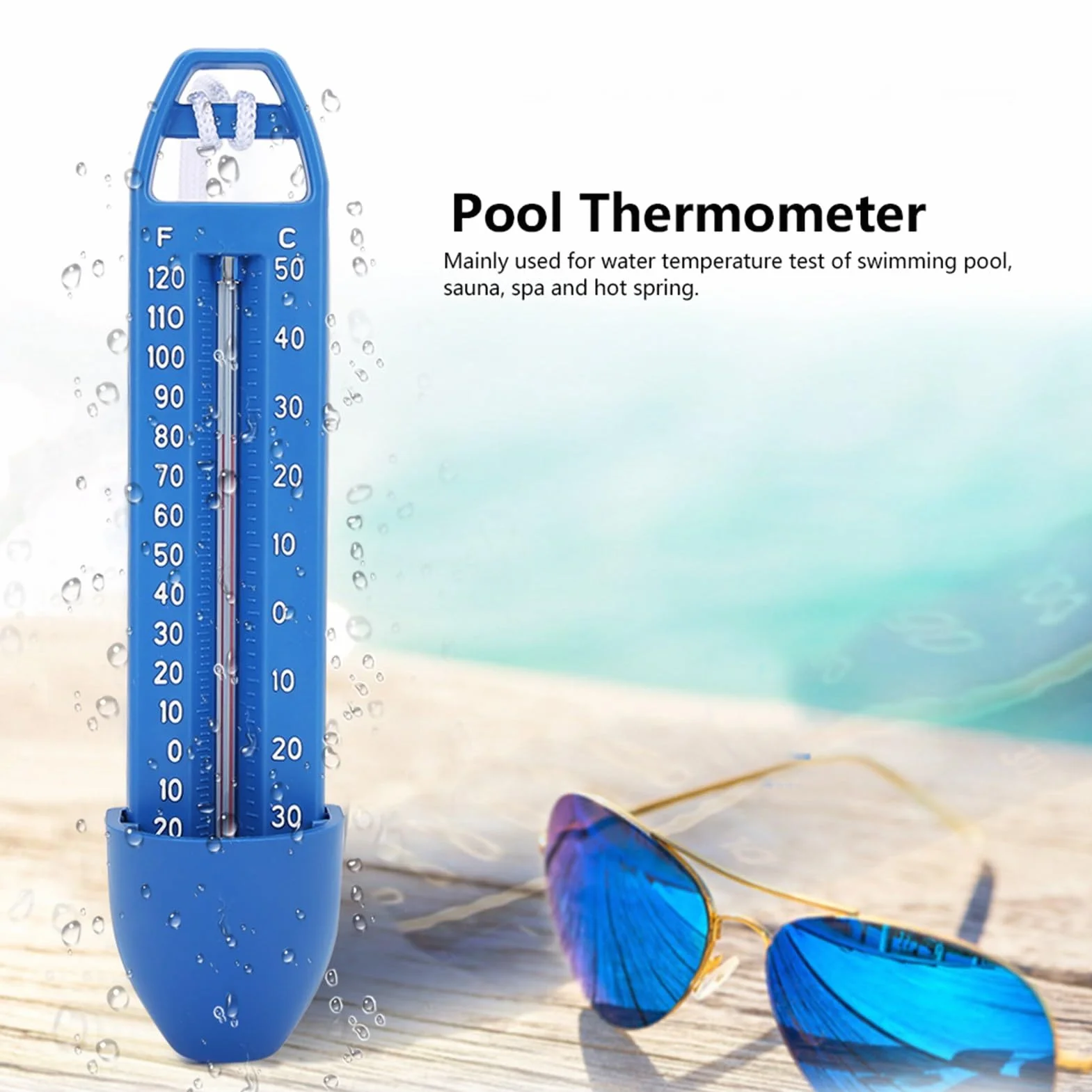 Thermomètre de Piscine Flottant étanche, Large Plage de Test pour Piscine, Sauna, Sources Chaudes