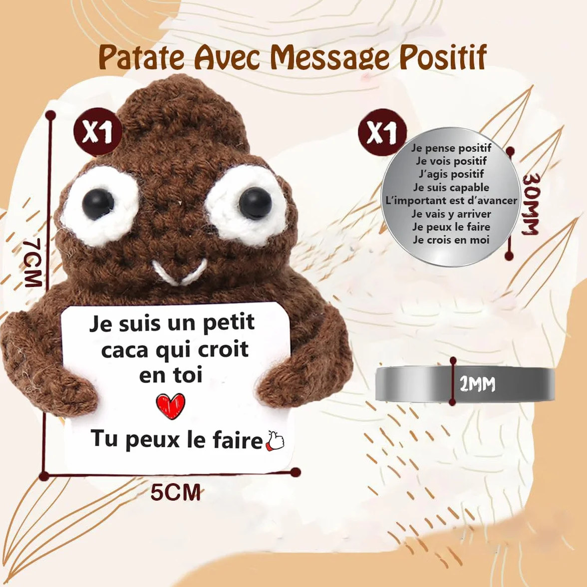 Patate Tricotée avec Message Positif - Cadeau Original Anniversaire Femme Homme