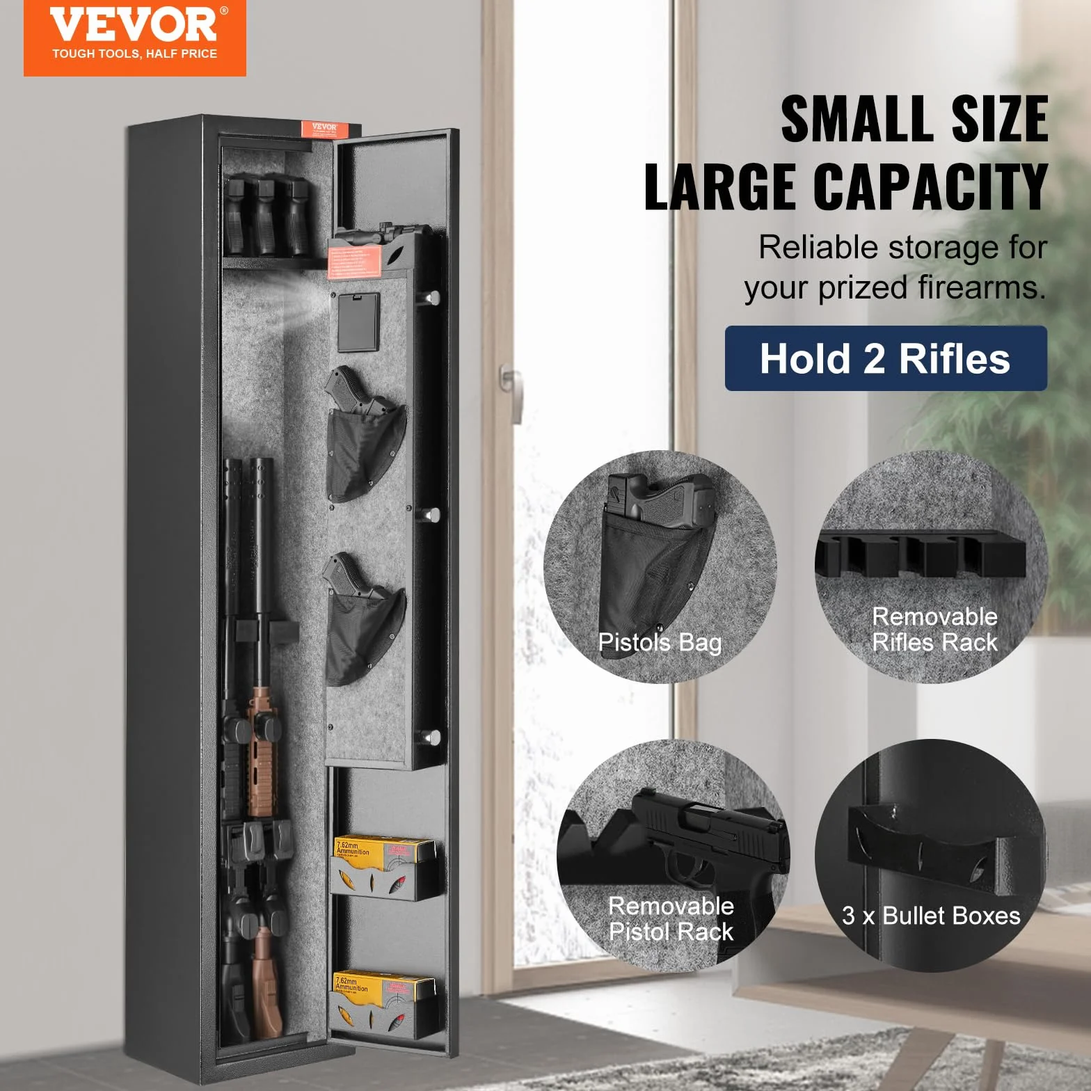 VEVOR Armoire à 2 Fusils, Coffre-fort pour Armes à Feu avec Serrure et Clavier Numérique, Rangement pour Armes à Feu à Accès Rapide avec Étagère Amovible, pour Fusils et Pistolets Domestiques
