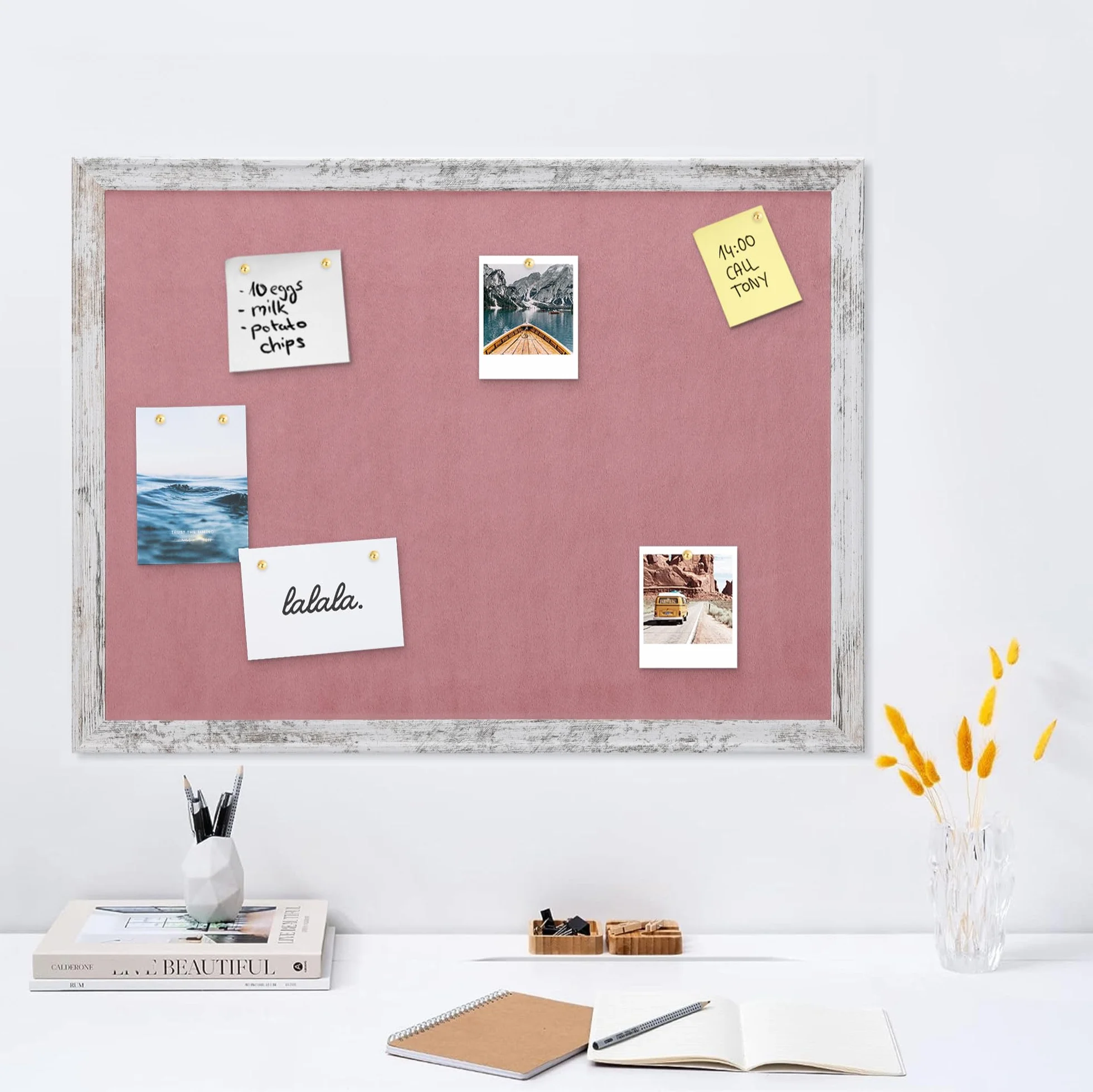 Navaris Tableau d'affichage en peluche 60 x 45 cm avec punaises - Panneau mural pour notes déco bureau maison