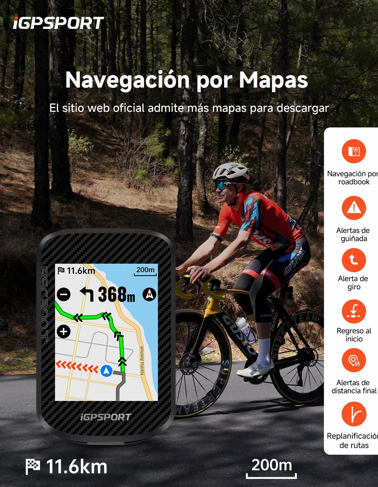 iGPSPORT BSC300T Compteur Velo sans Fil, 2,4’’ Écran Tactile Map Navigation GPS 130+ Données Alerte Hors Itinéraire, Di2 IPX7 Synchronisation Strava Compteur Velo GPS