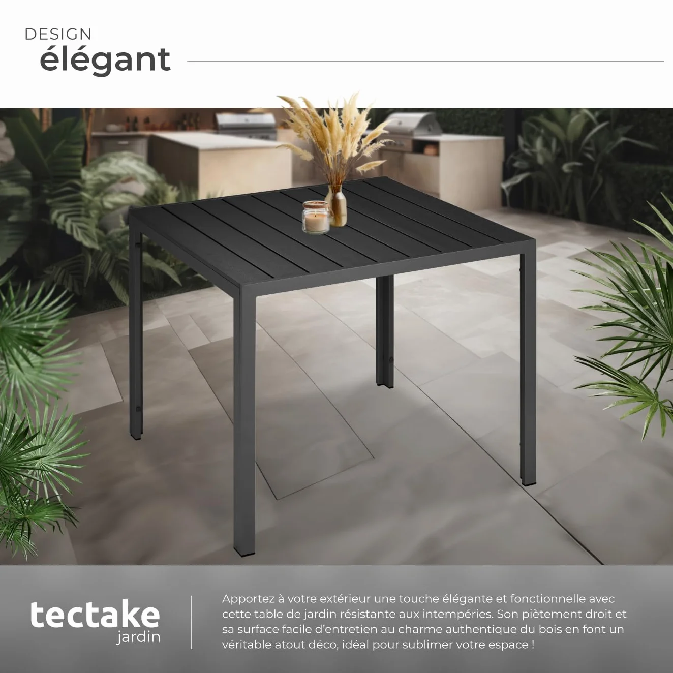 Table à Manger Extérieur en Aluminium Aspect Bois 90 x 90 x 74,5 cm pour Salon de Jardin