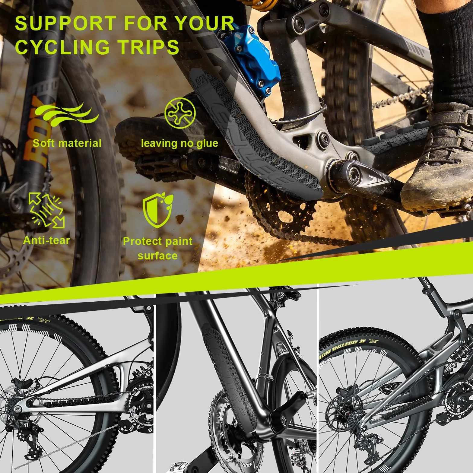 Protection Cadre Velo Silicone Adhésif Anti-Rayures pour Chaine et Tube Inférieur Film Protecteur Résistant Noir pour VTT Route E-Bike VTC Accessoire Protection