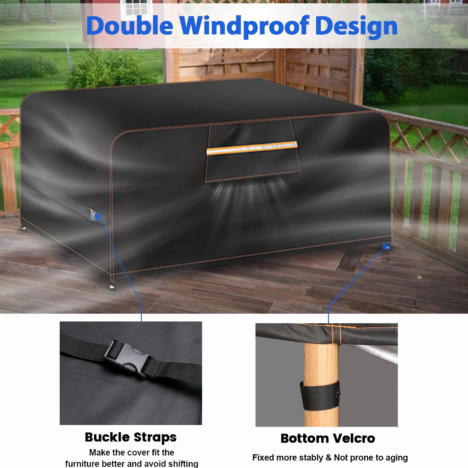 Housse Table Jardin 420D Oxford Protection Exterieur 180x120x74CM Impermeable Résistance Vent