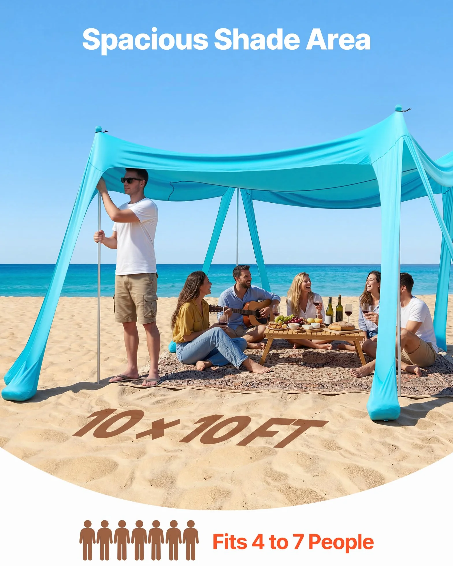 VEVOR Tente de Plage de 3x3x2 m, Abri Solaire UPF50+, Pare-Soleil Extérieur pour Plage Parc Camping et Pêche, Auvent Protection UV avec Sacs de Sable, Poteaux de Soutien et Pelles à Sable, Vert