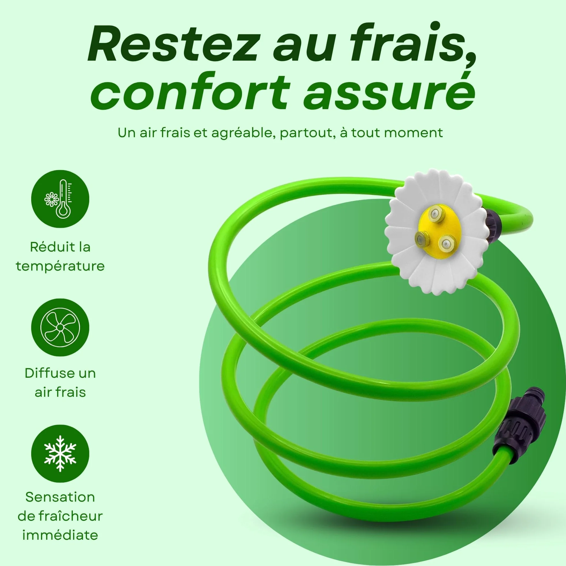 O’FRESH Brumisateur Terrasse Extérieur Marguerite Tête Brumisation 3 Buses Ultra Fines 2 mètres Rafraîchissement Jardin Conçu France