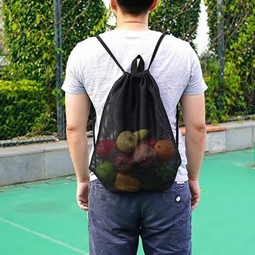 Grand Sac Filet en Nylon Sac de Plage en Maille Filet avec Cordon de Serrage Sac en Maille Sac à Dos en Maille pour Shopping, Natation, Fitness, Plage