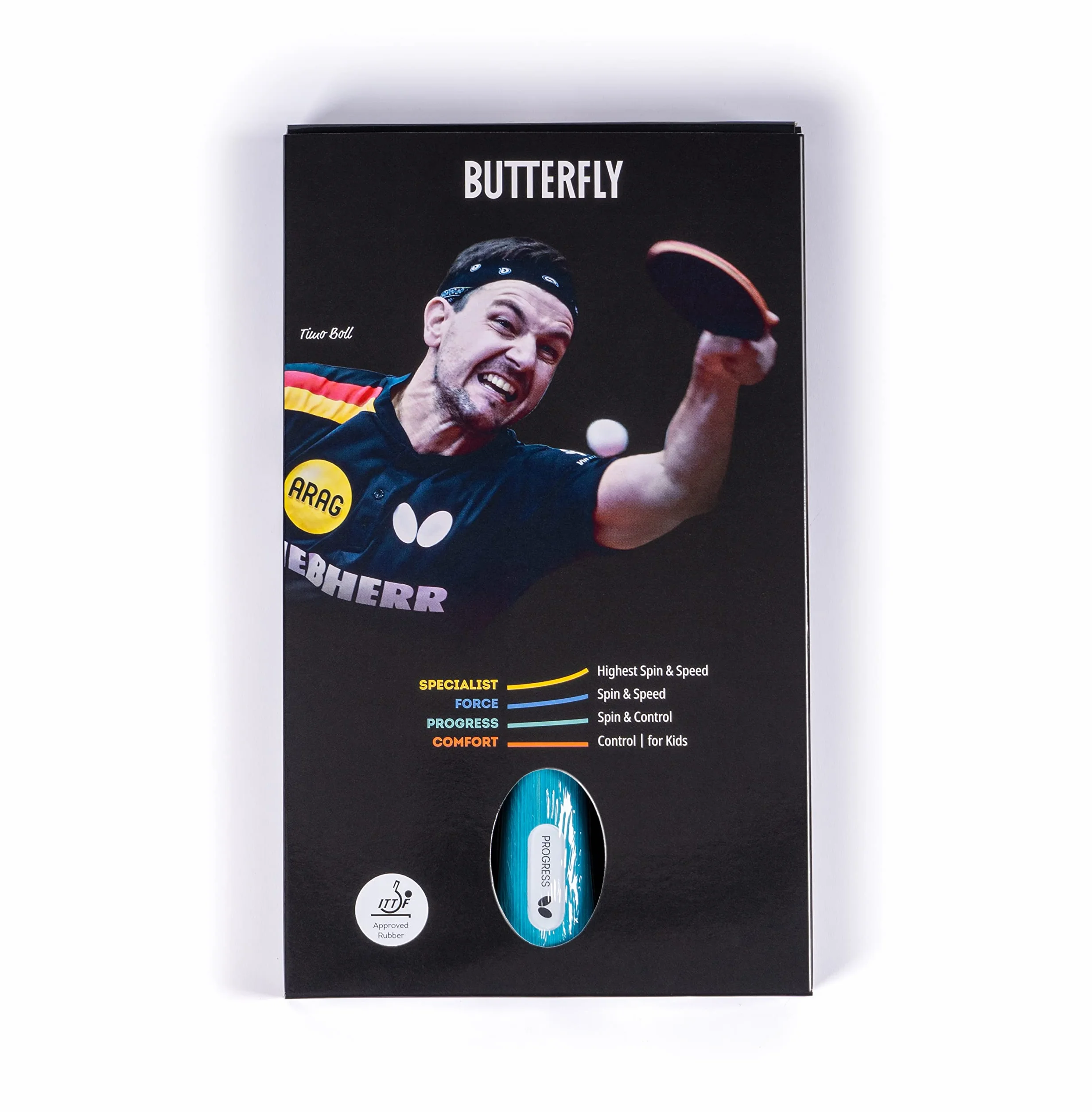 BUTTERFLY Raquette de ping-Pong Progress | Raquette de Tennis de Table Professionnelle | Revêtements ITTF Noir/Rouge