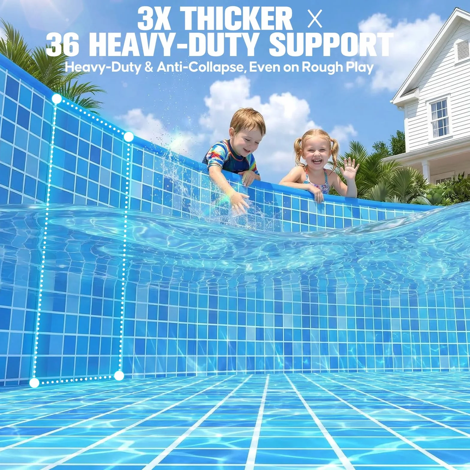 Luxfero Piscine Tubulaire Ronde Hors Sol Metal Frame Épaissi 228 x 228 x 50 cm Pliable