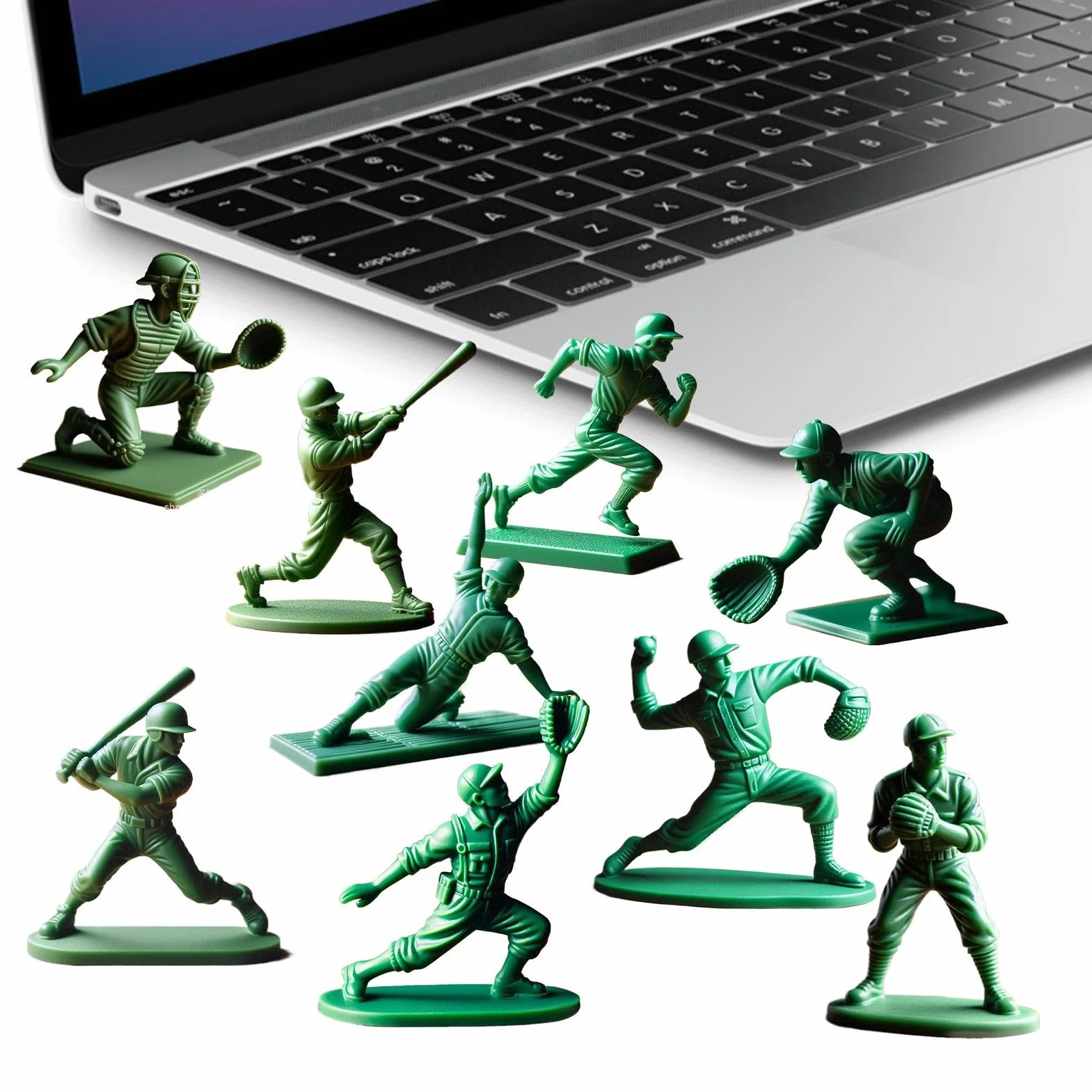 Figurines de baseball classiques, figurine de joueur de baseball vert | Catcher de lanceur de baseball 9x 3D Printing 2 pouces Statue - Collection des amoureux du sport Décoration de table pour la fam
