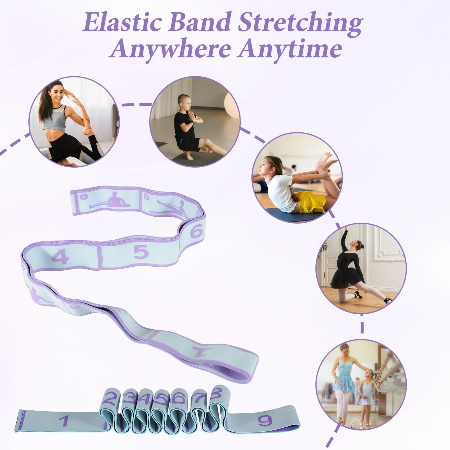 2 Pièces Yoga Stretch Bandes, Bande Elastique Musculation, Bande Elastique Fitness, Convient Pour Le Pilates, La Danse Et La Gymnastique (Violets 8 Boucles 90 Cm + Bleus 9 Boucles 110 Cm)