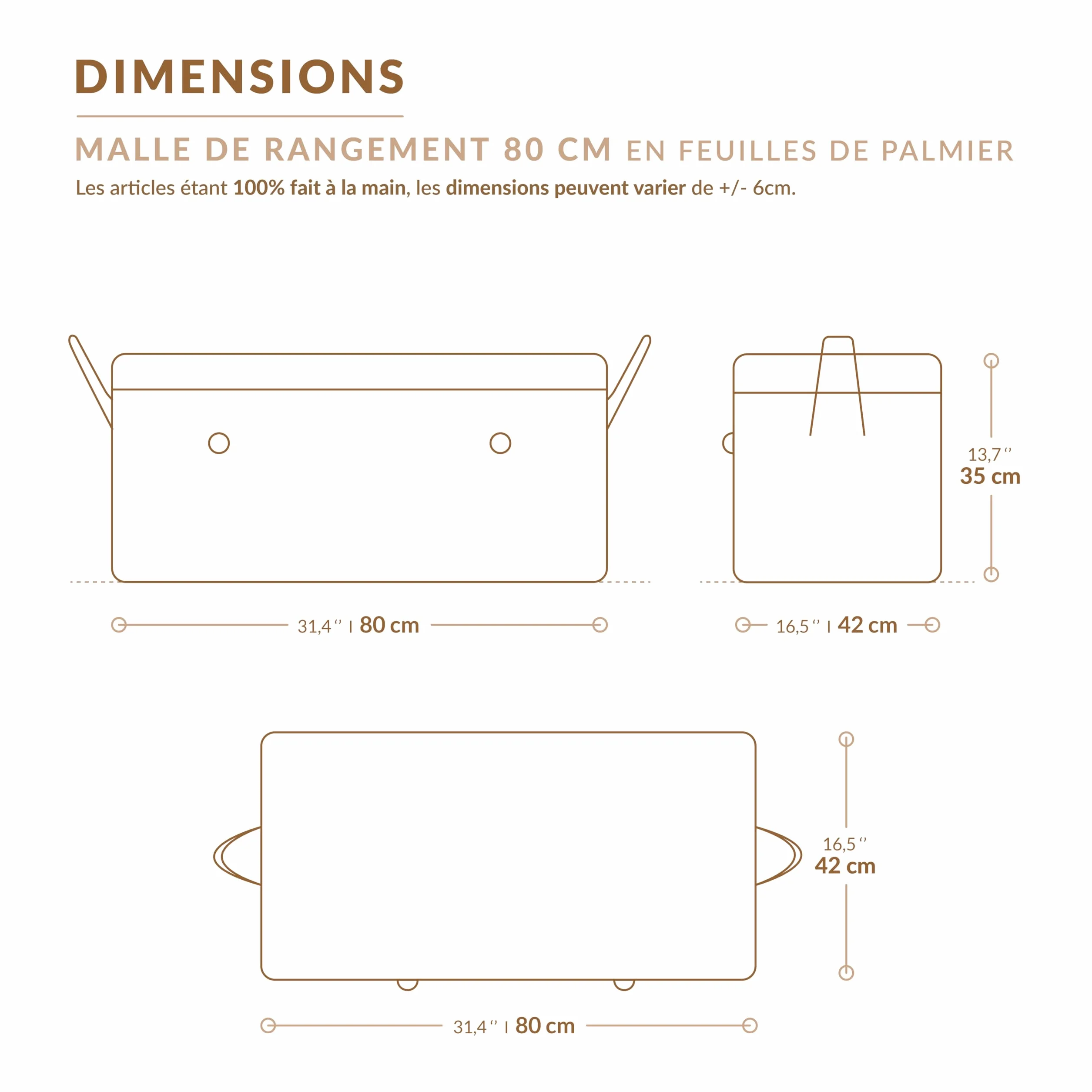 Coffre de Rangement Osier Tressé 80cm Déco Bohème Chic