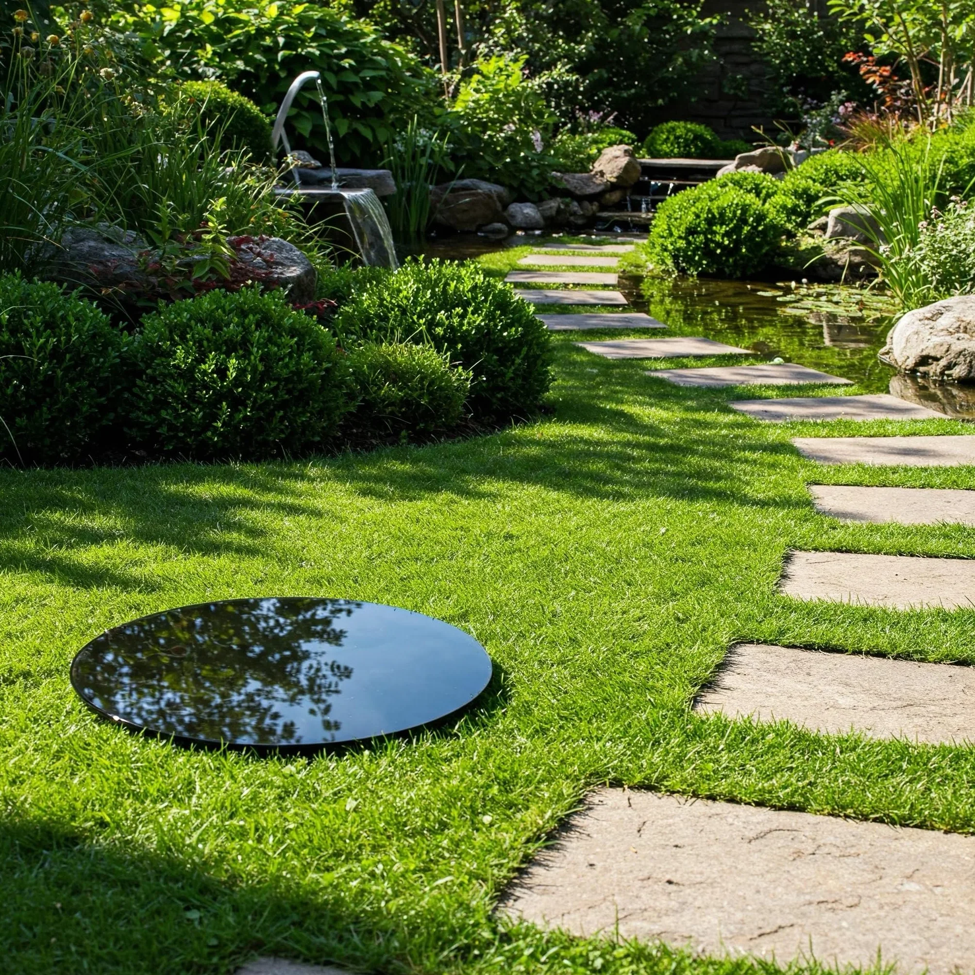 Bassin de Jardin Rond 80, Miroir d'Eau Décoratif pour Terrasse et Pelouse