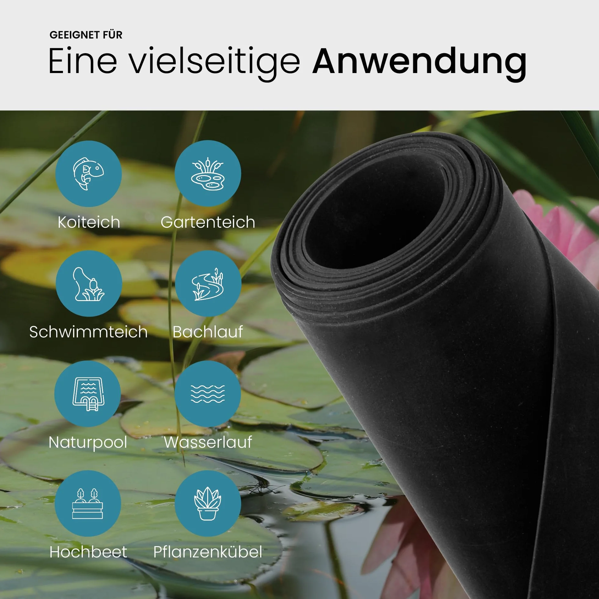 Bâche EPDM premium pour bassin 4,57 m x 6 m épaisseur 1,5 mm noire durable