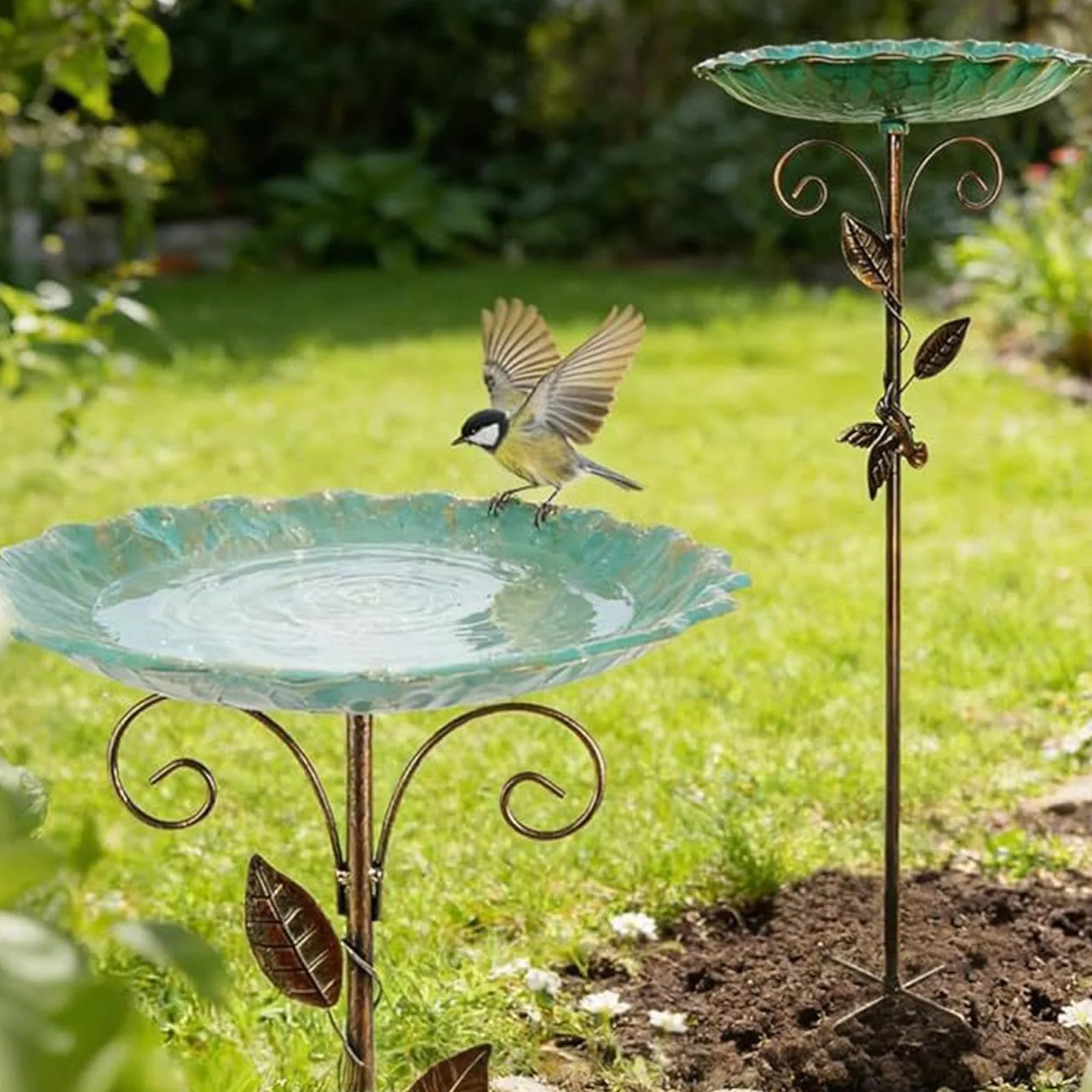 Bain d'oiseaux extérieur 76 cm de hauteur abreuvoir décoratif fontaine avec piquet