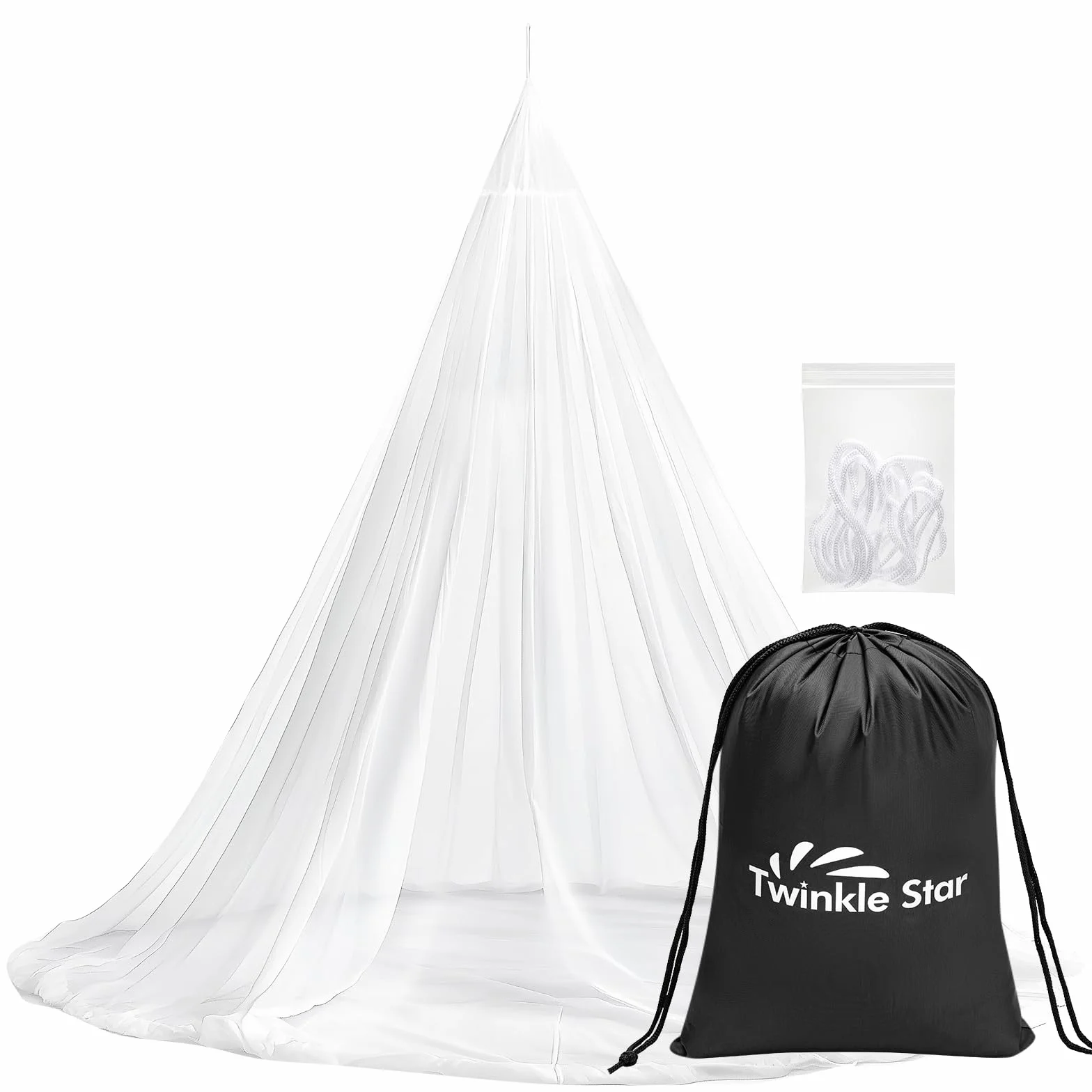 Twinkle Star Moustiquaire de voyage avec sac de voyage, corde de suspension, design ouvert, 2,2 m de haut, 12 m de circonférence, double lit simple, extérieur