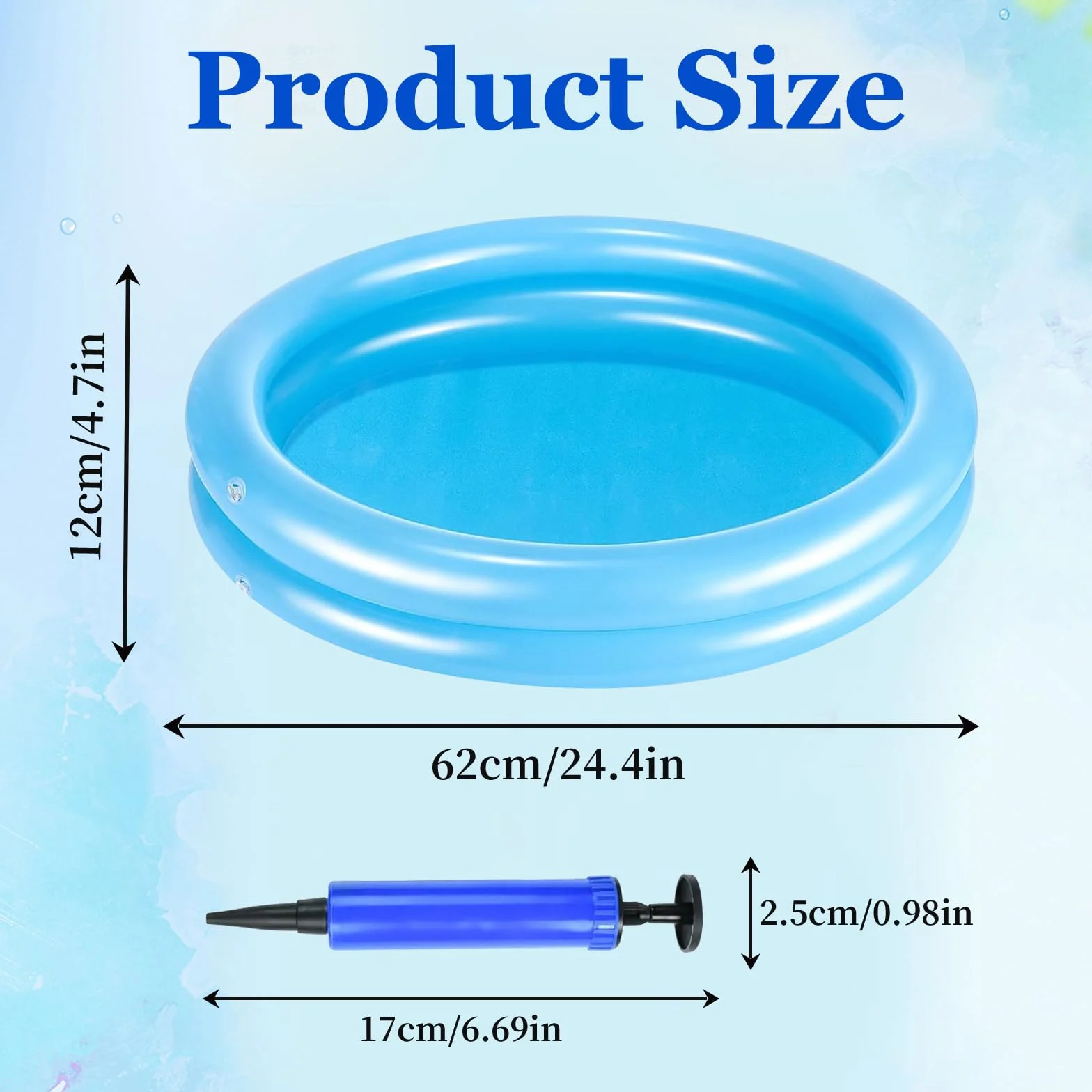 Pédiluve Piscine Gonflable 60 cm, Pompe à Air, PVC Résistant, Bleu