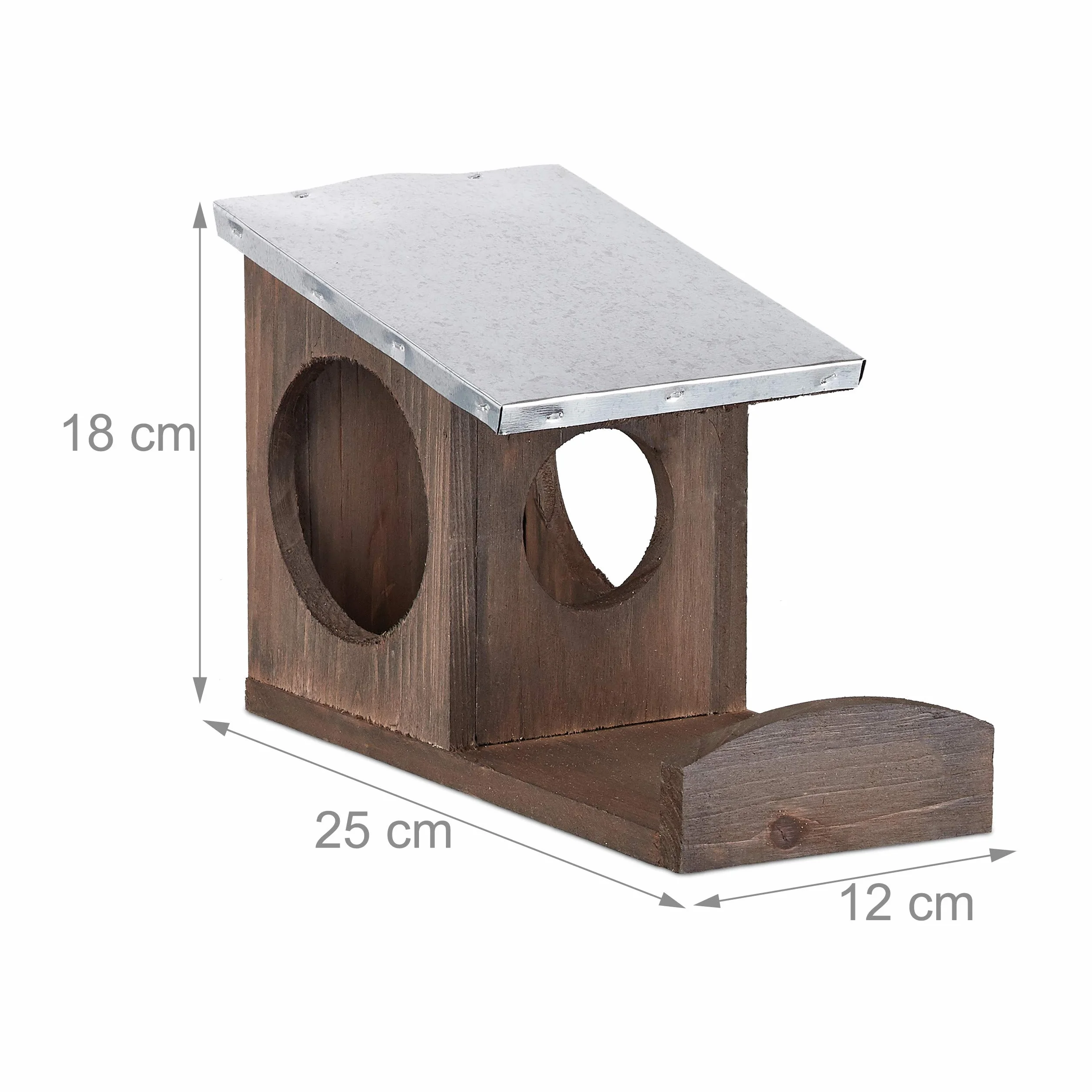 Relaxdays Mangeoire pour écureuils, Hotte en Bois, Toit métallique étanche, à accrocher, Jardin, Marron foncé