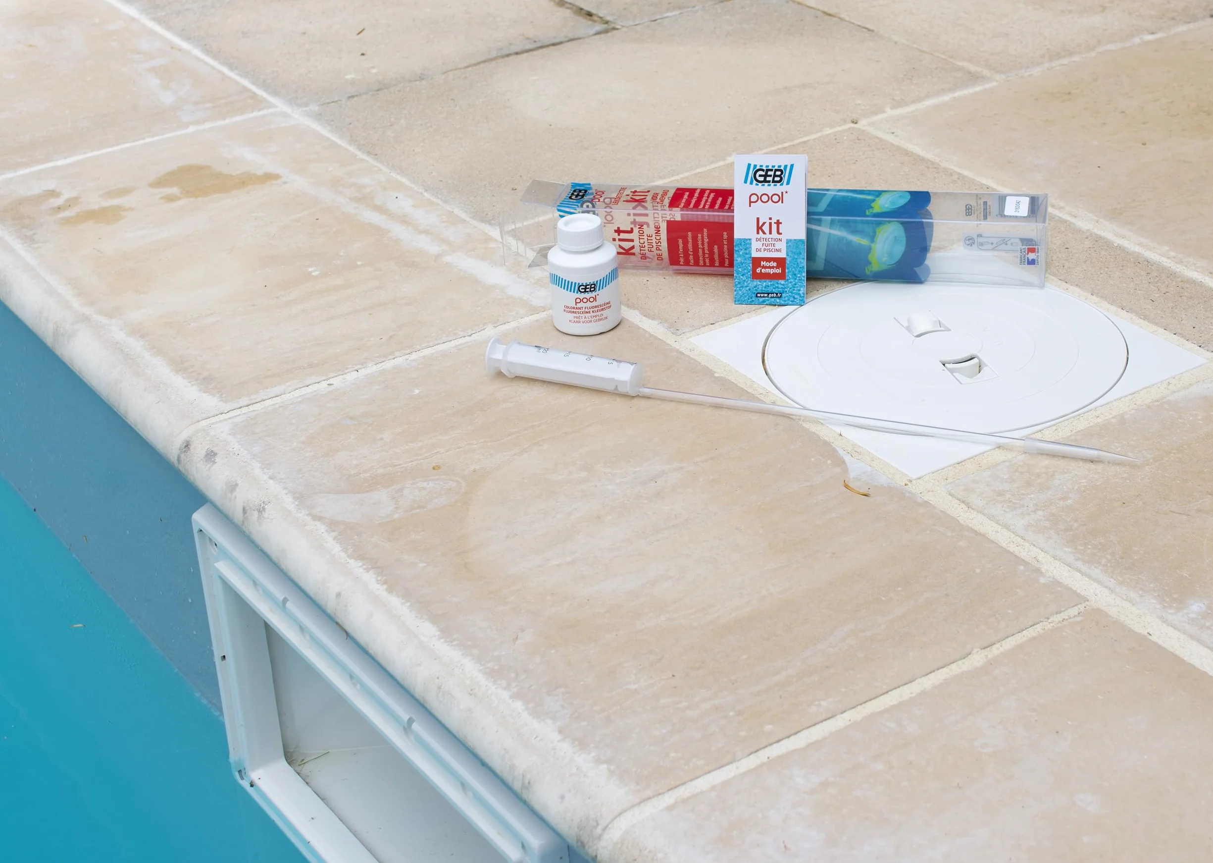 Kit de détection des fuites Piscine Spa GEB, réutilisable jusqu'à 26 Tests, Jaune