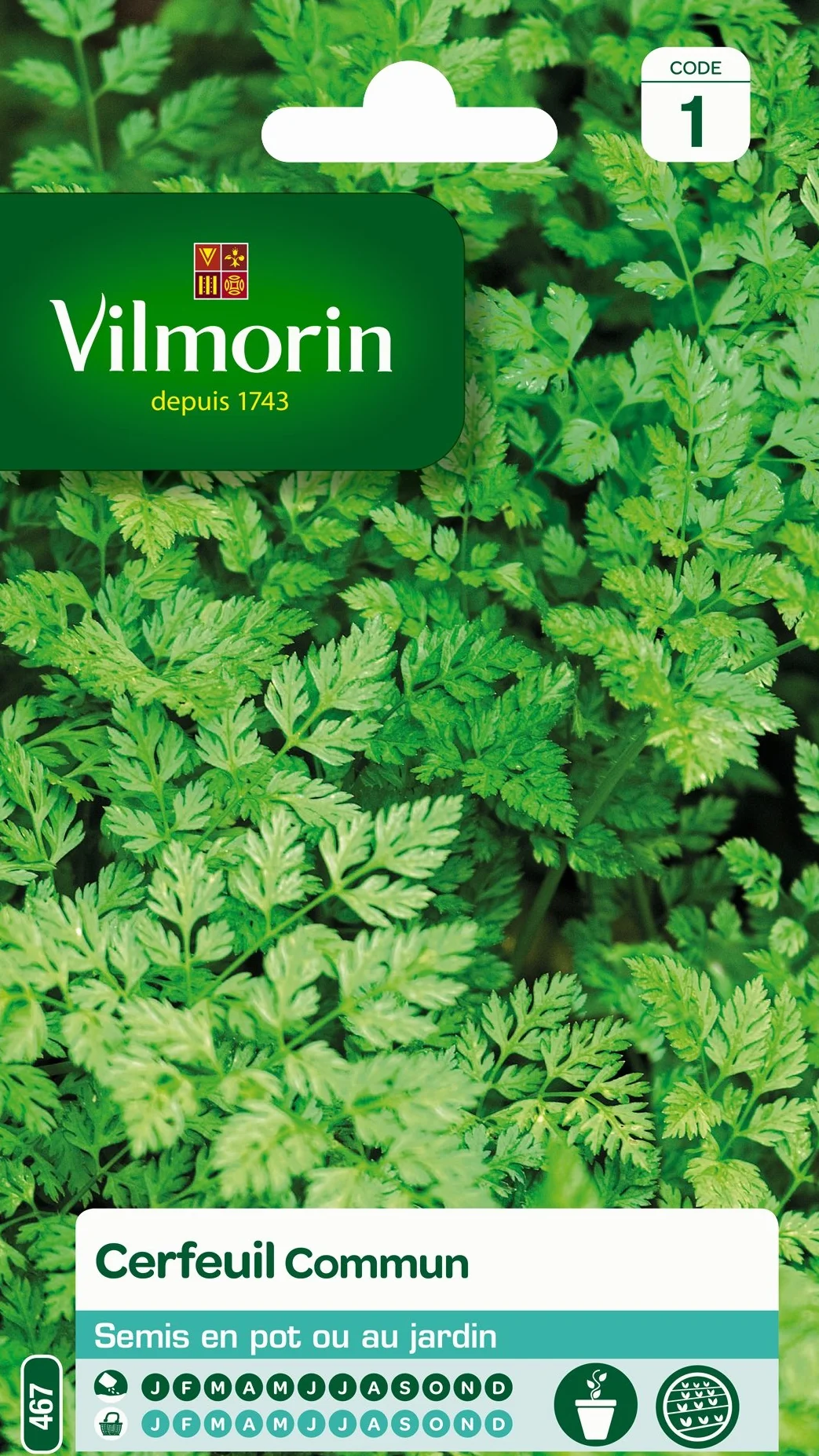 Vilmorin Cerfeuil commun, Vert, 90 x 2 x 140 cm