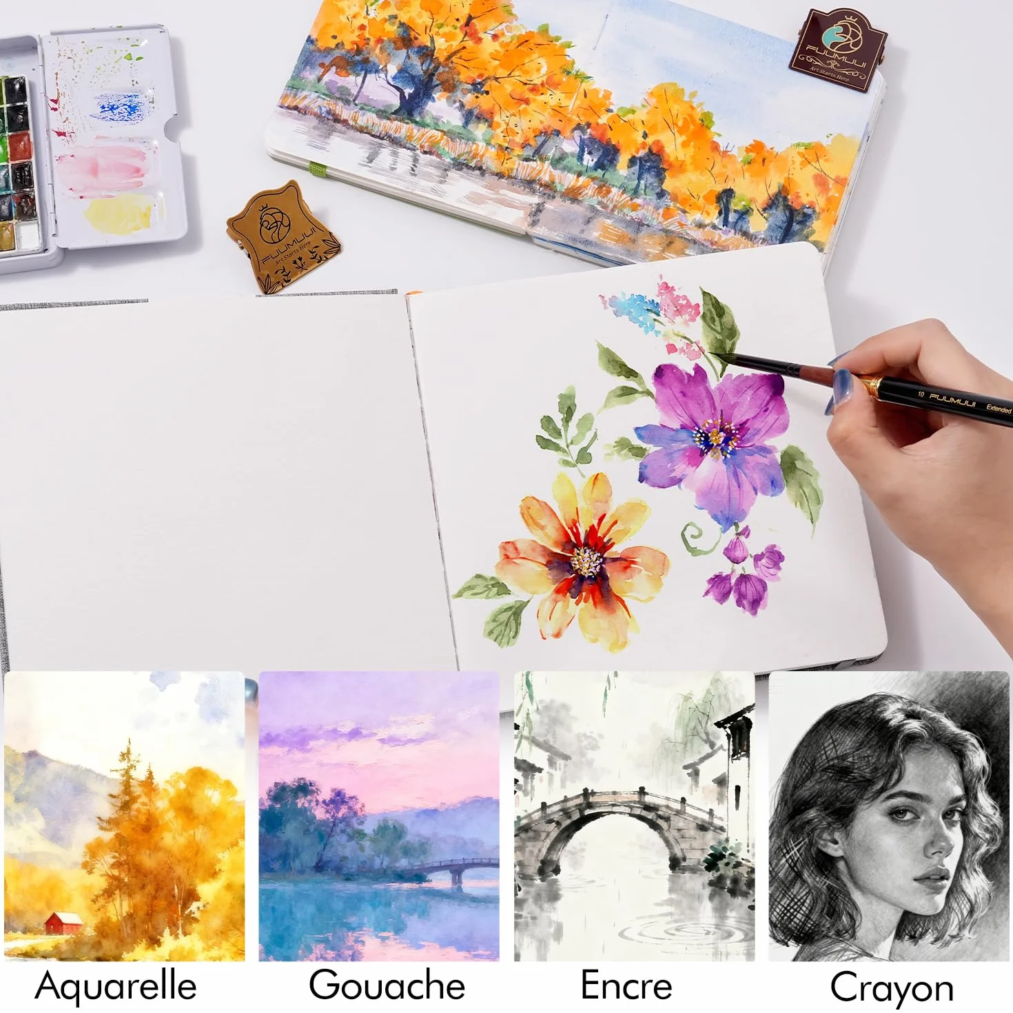 Carnet de Croquis Aquarelle Coton 19x19cm 30 Feuilles 300 g/m² Sans Acide Papier Aquarelle