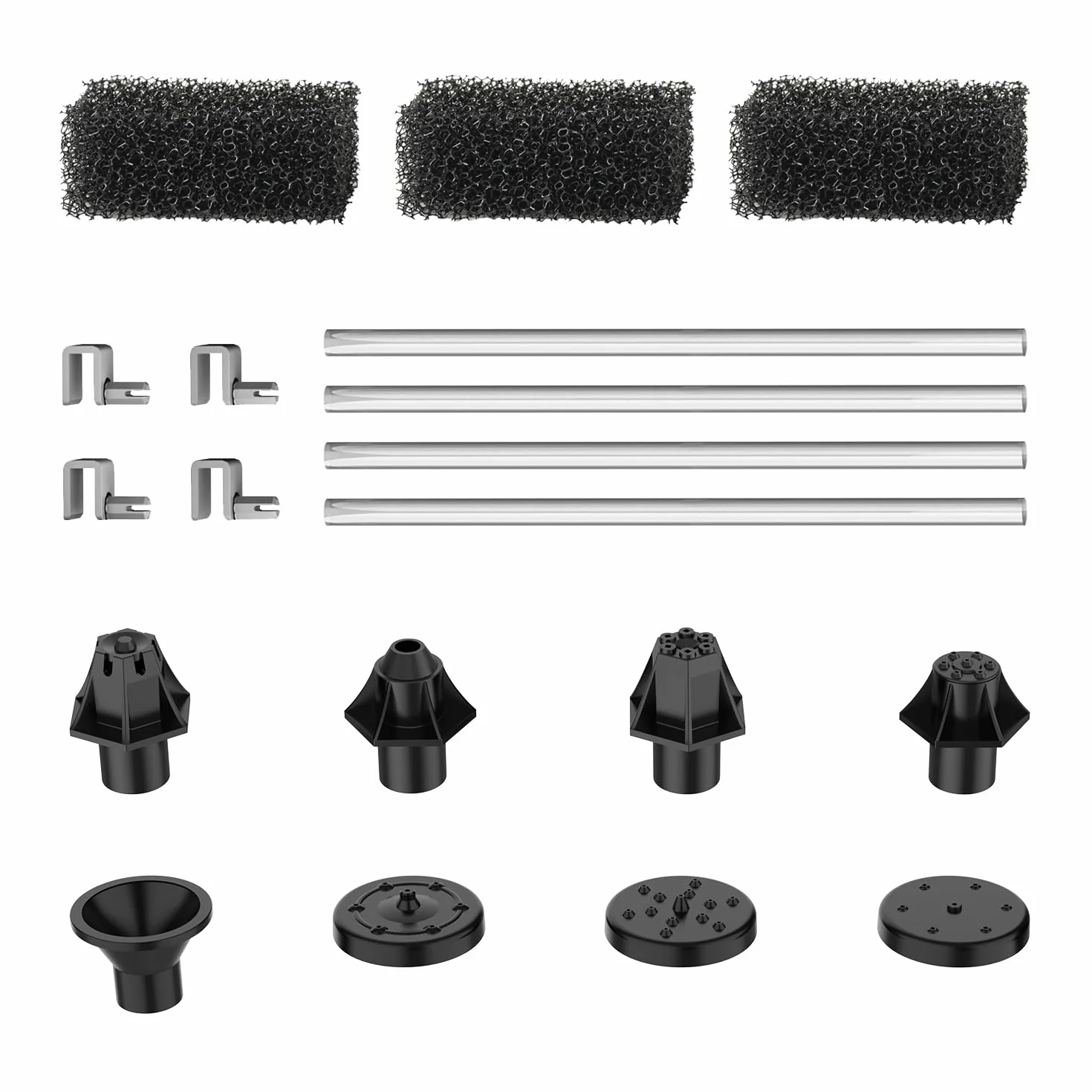 Kit d'accessoires pour fontaine solaire, 8 buses à effets DIY, 4 fixateurs, 3 éponges filtrantes